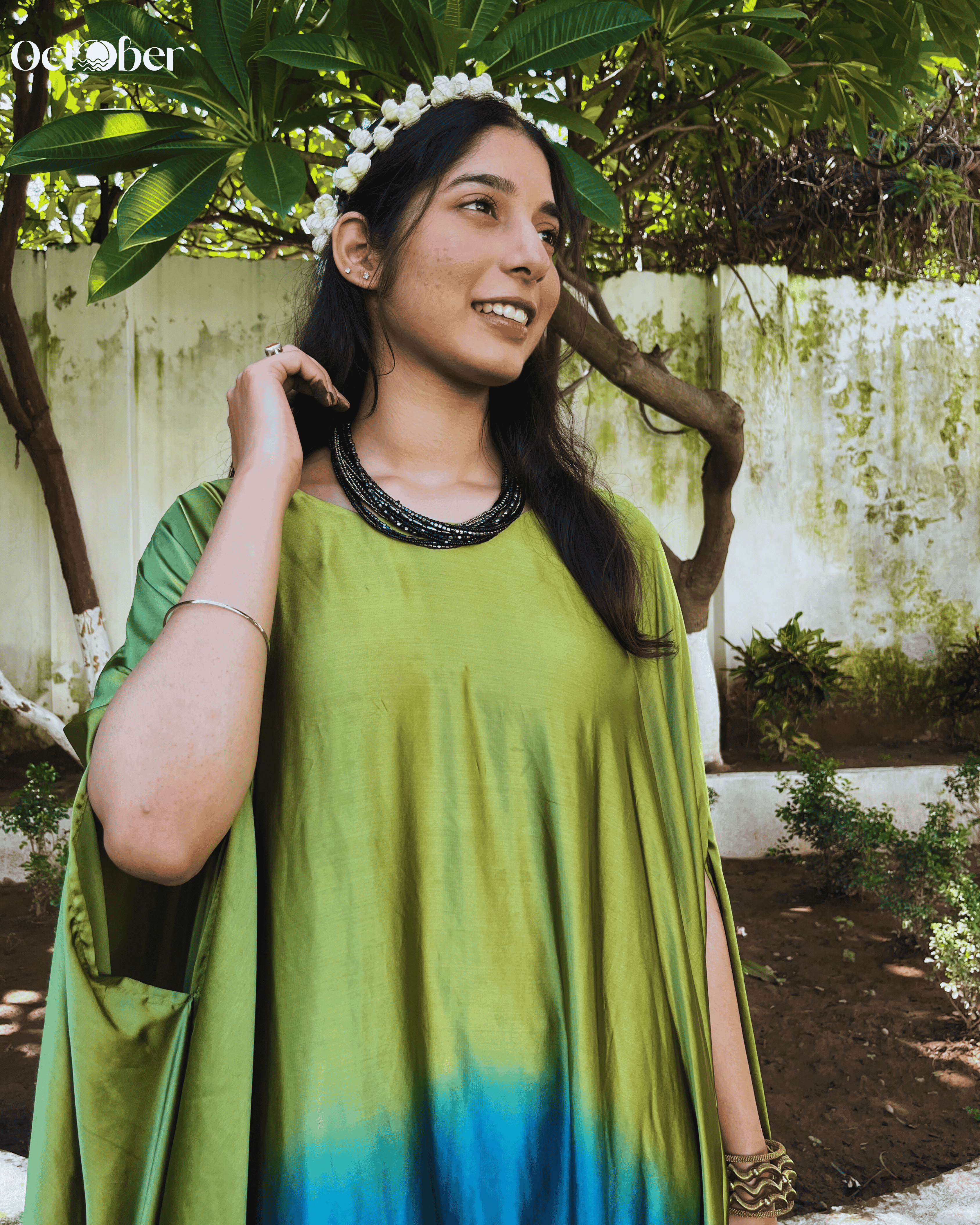 Green and Blue Satin Kaftan - Daisy (The Greek Goddess)