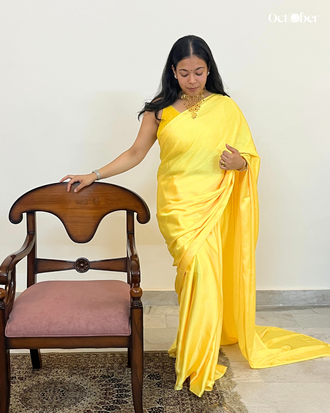 Glossy Yellow Satin Saree - (Dream in Satin)