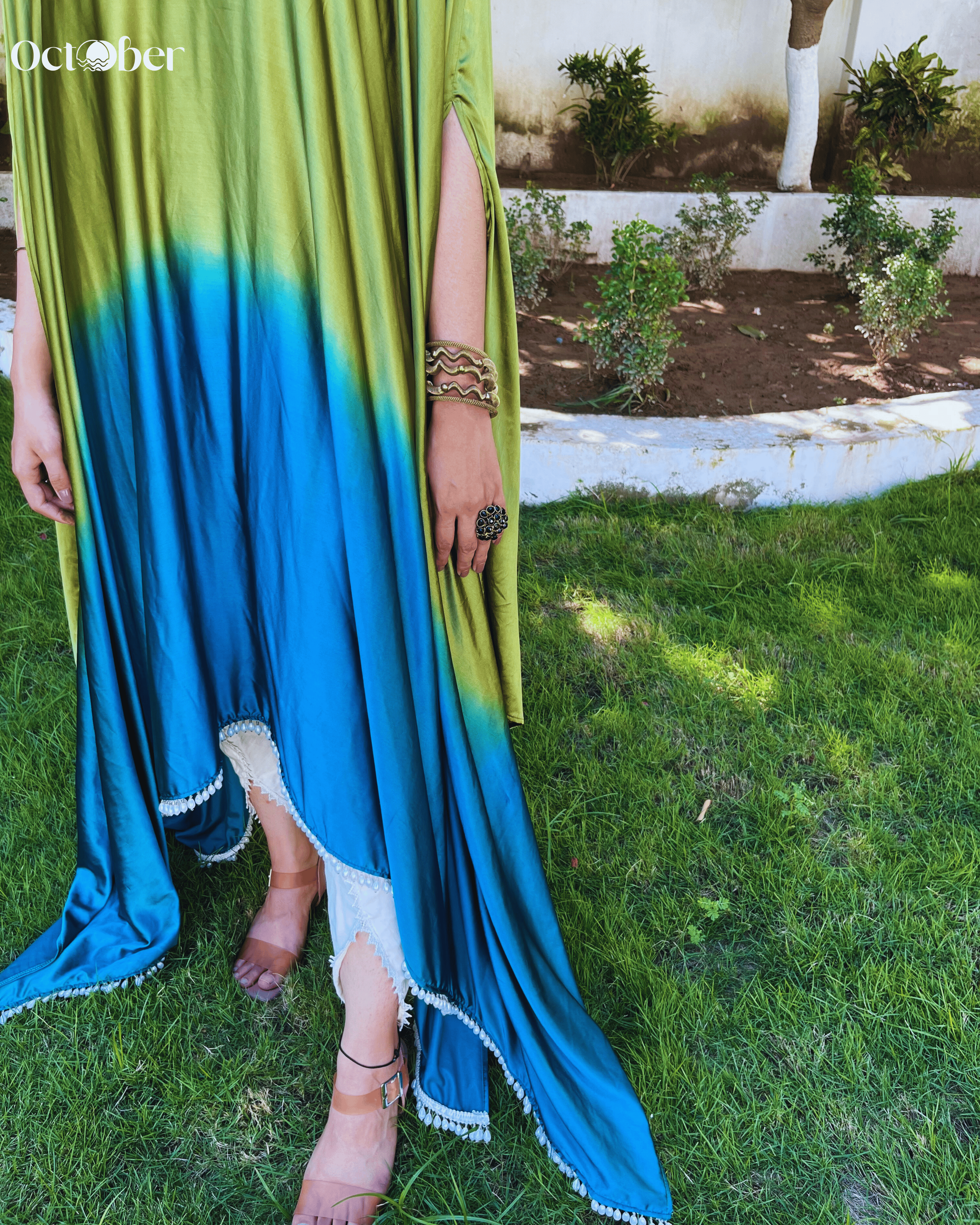 Green and Blue Satin Kaftan - Daisy (The Greek Goddess)