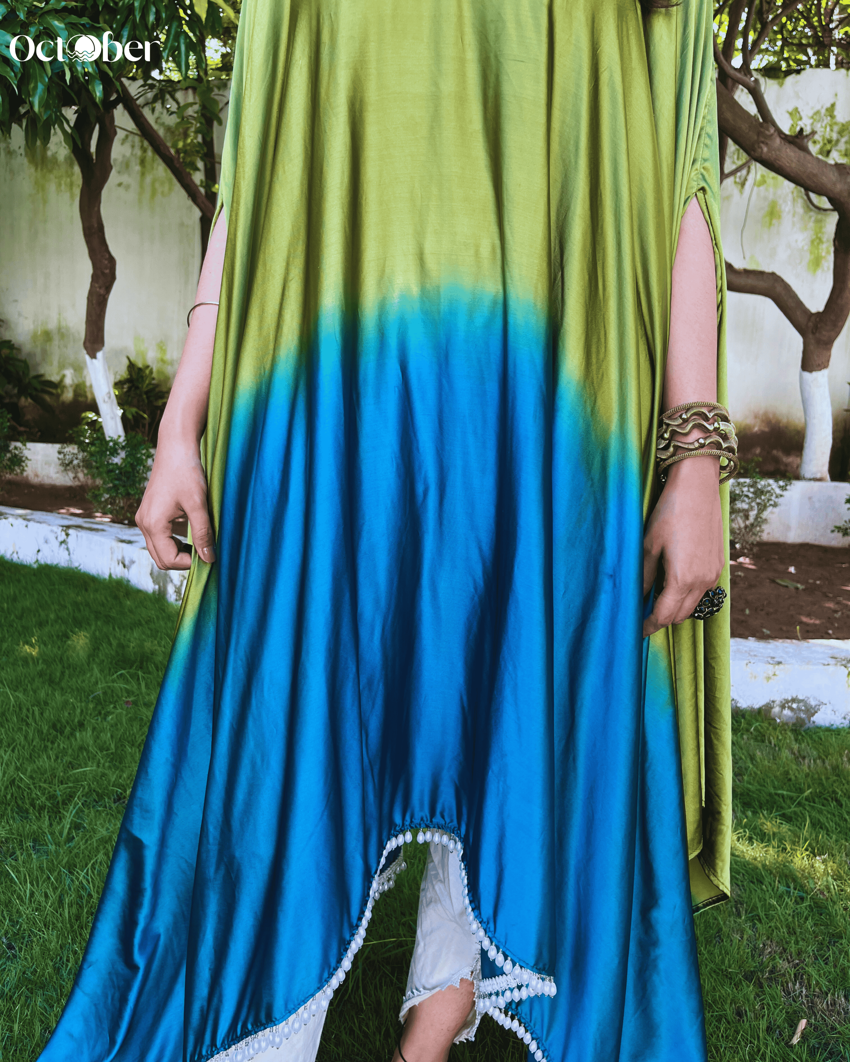 Green and Blue Satin Kaftan - Daisy (The Greek Goddess)