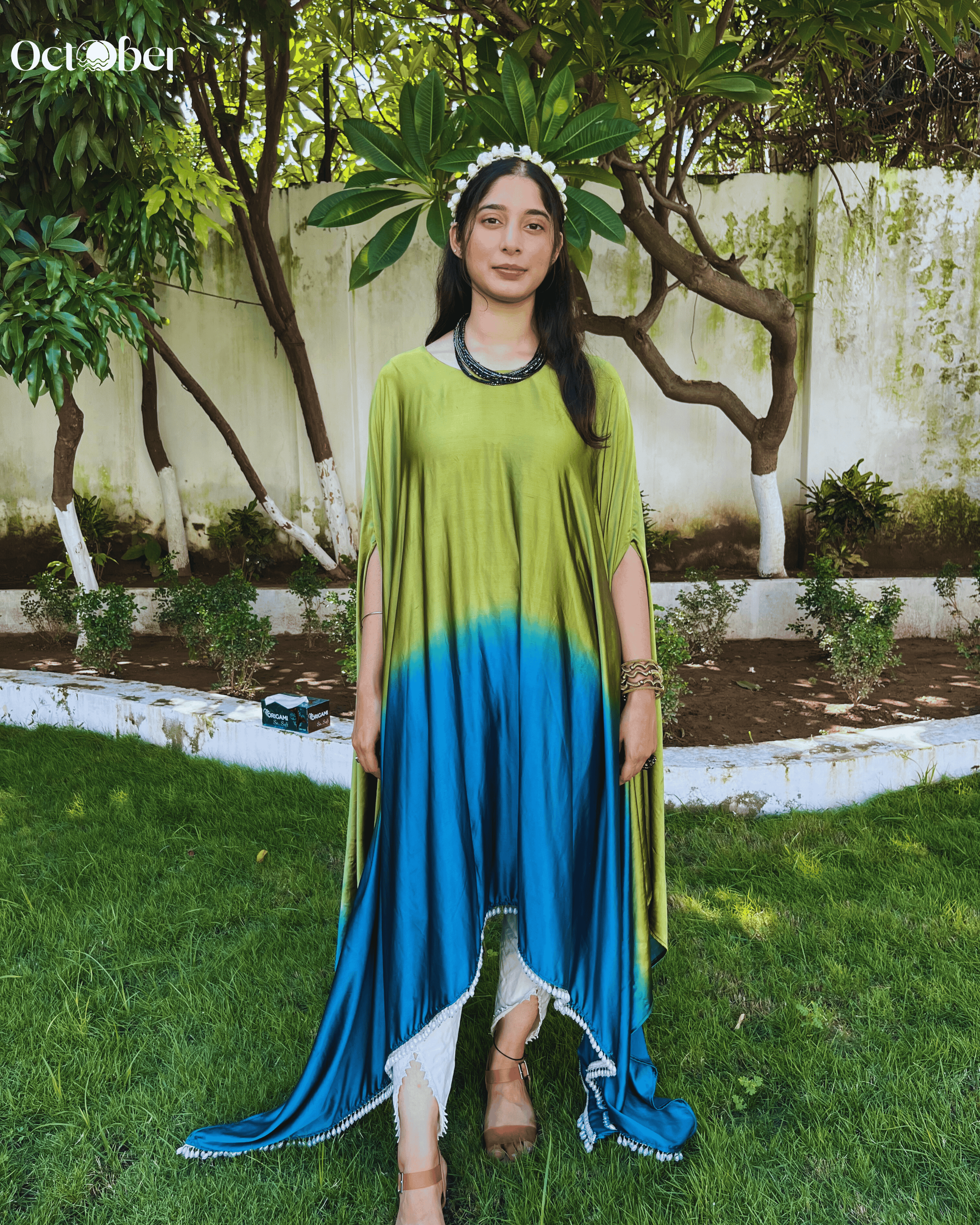 Green and Blue Satin Kaftan - Daisy (The Greek Goddess)
