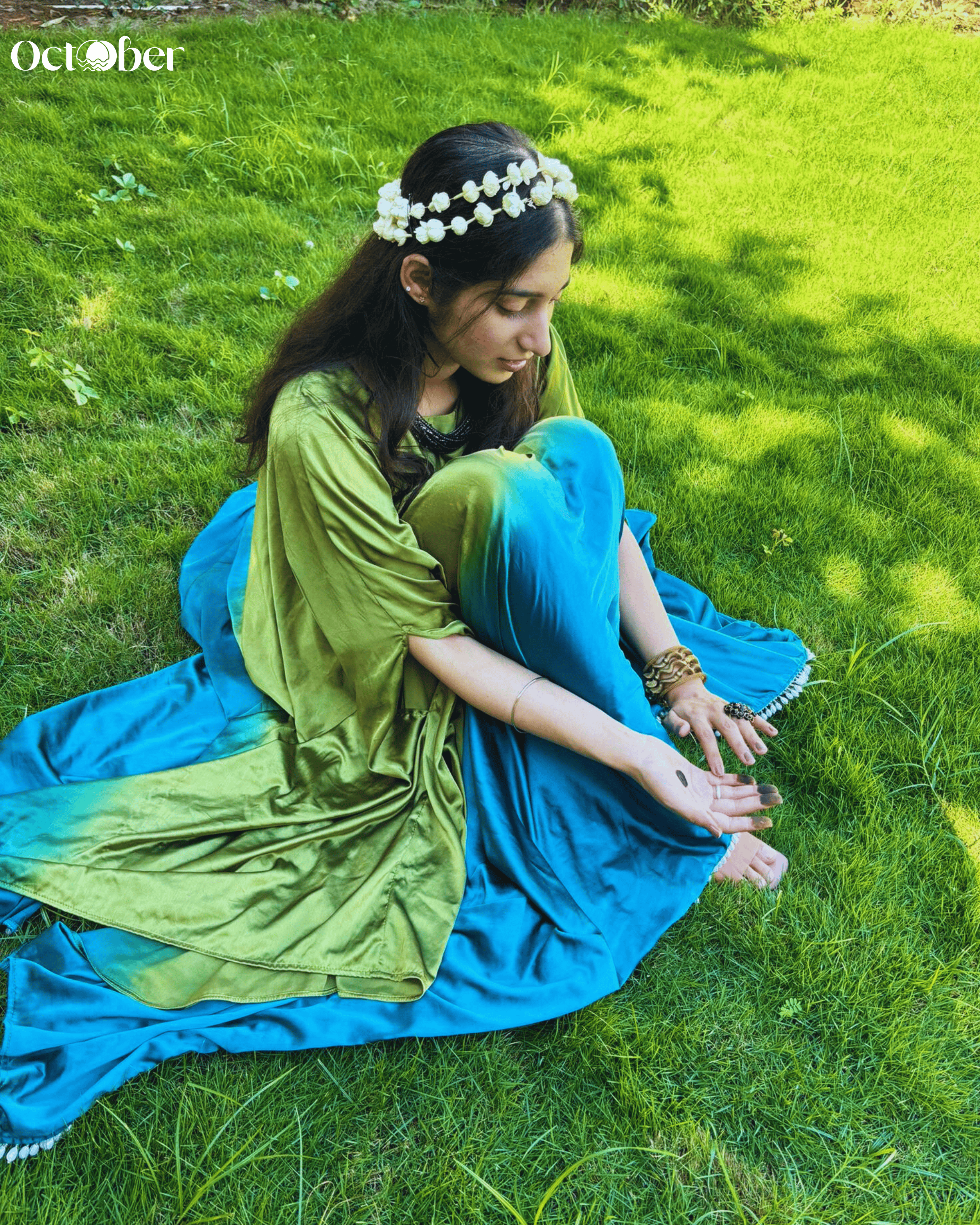 Green and Blue Satin Kaftan - Daisy (The Greek Goddess)