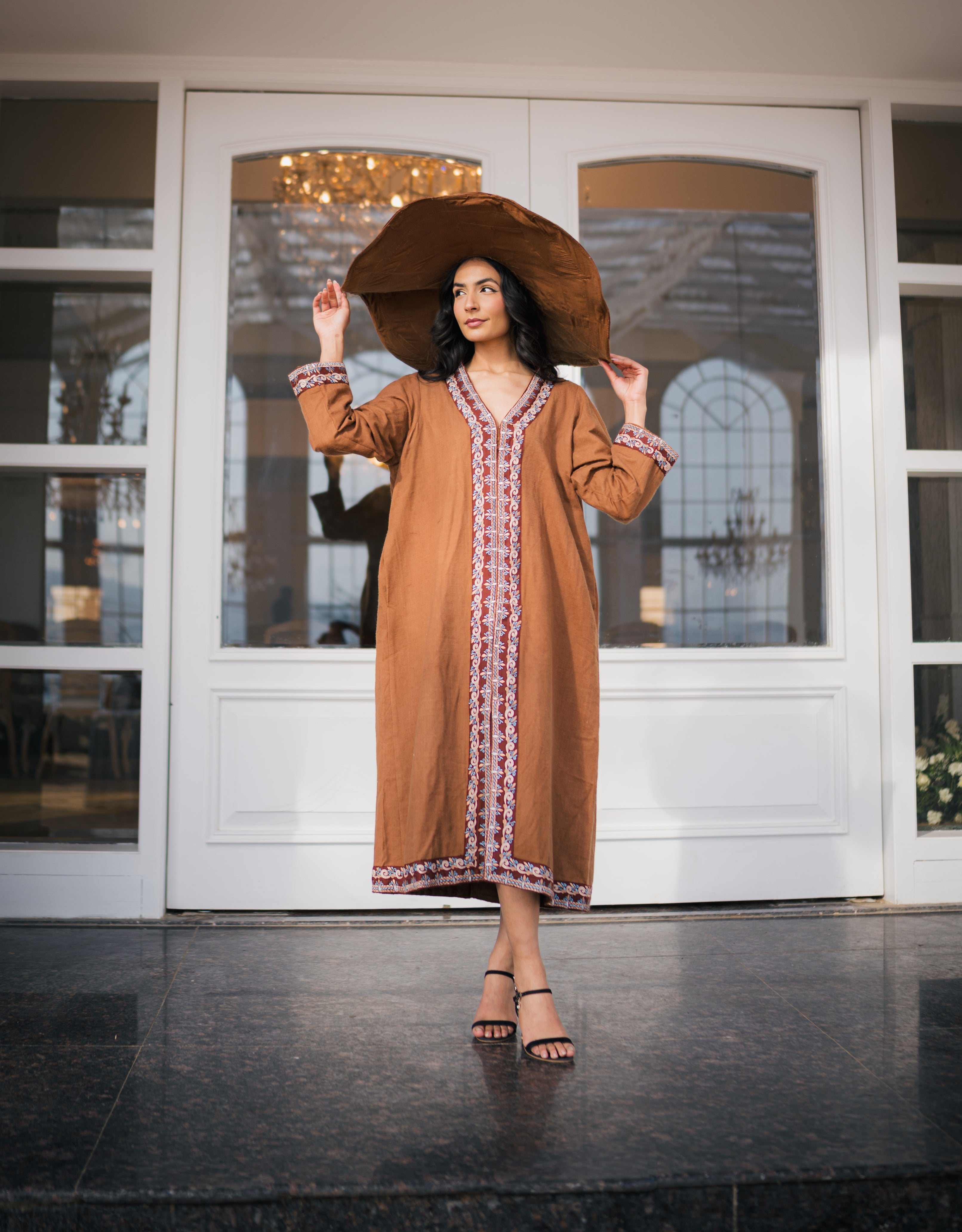 Mocca Embrodiered Pure Pashmina Jacket