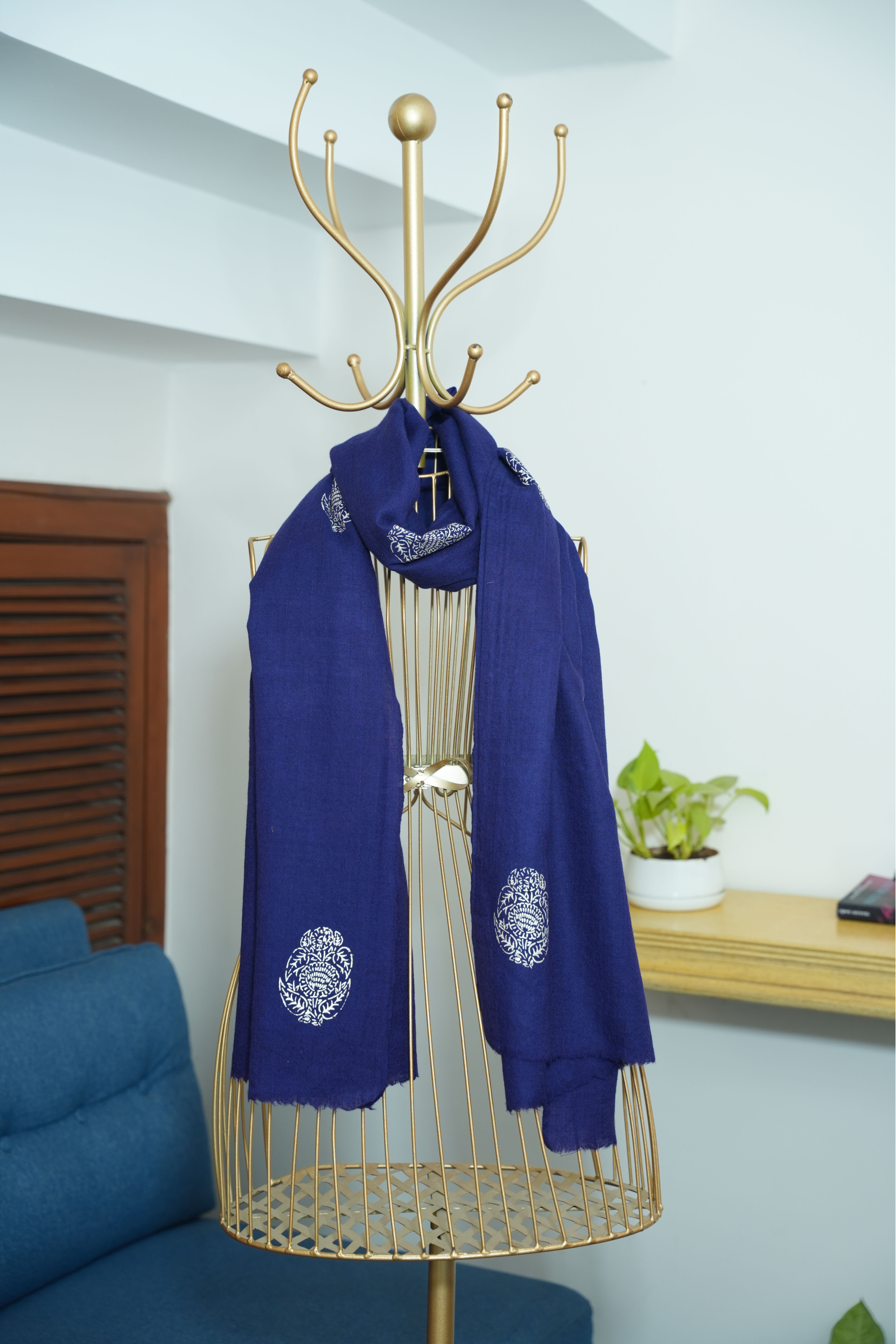 Navy Blue Fine Wool Chandi Scarf