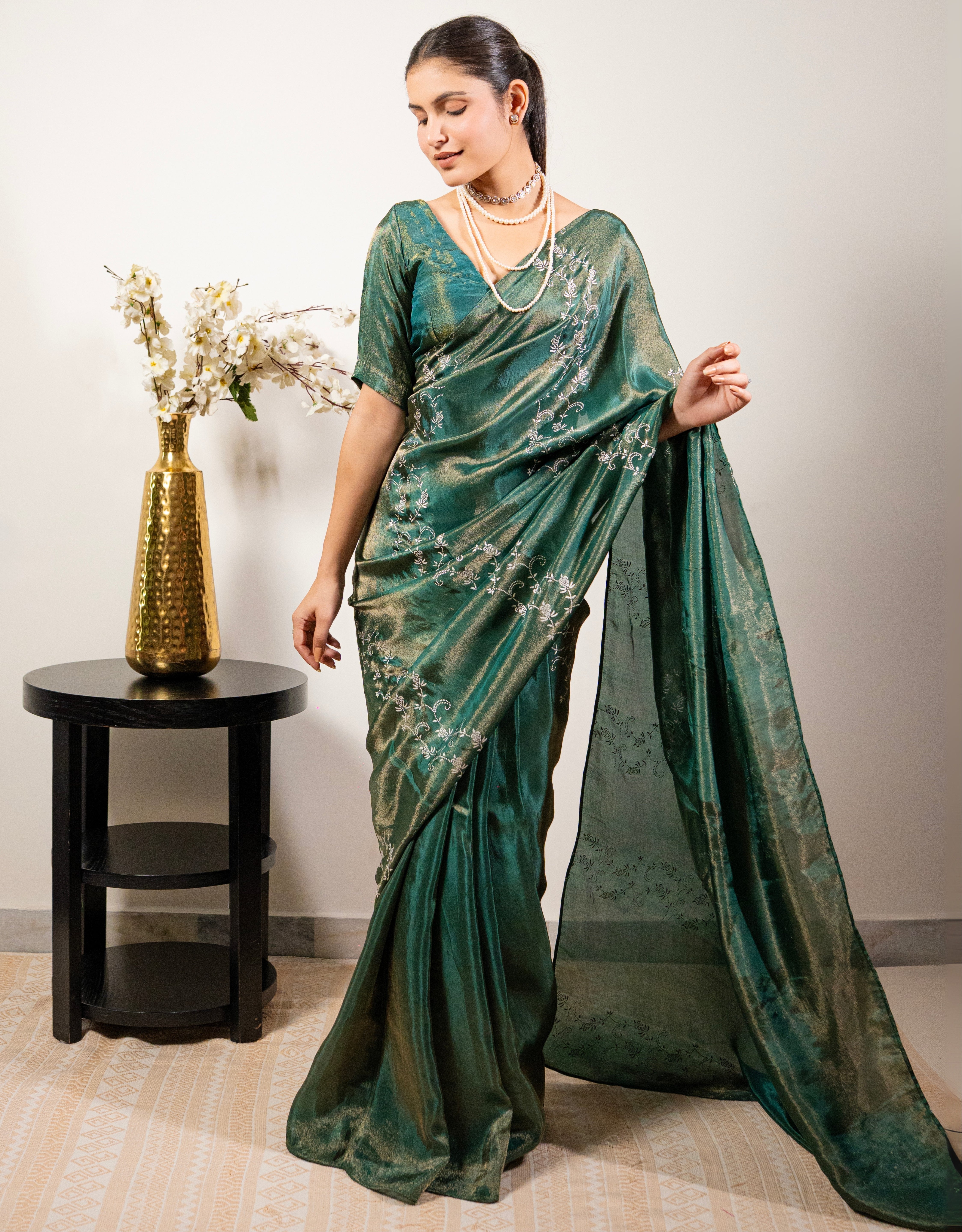 Squash Real Silver Saree in Tissue Silk