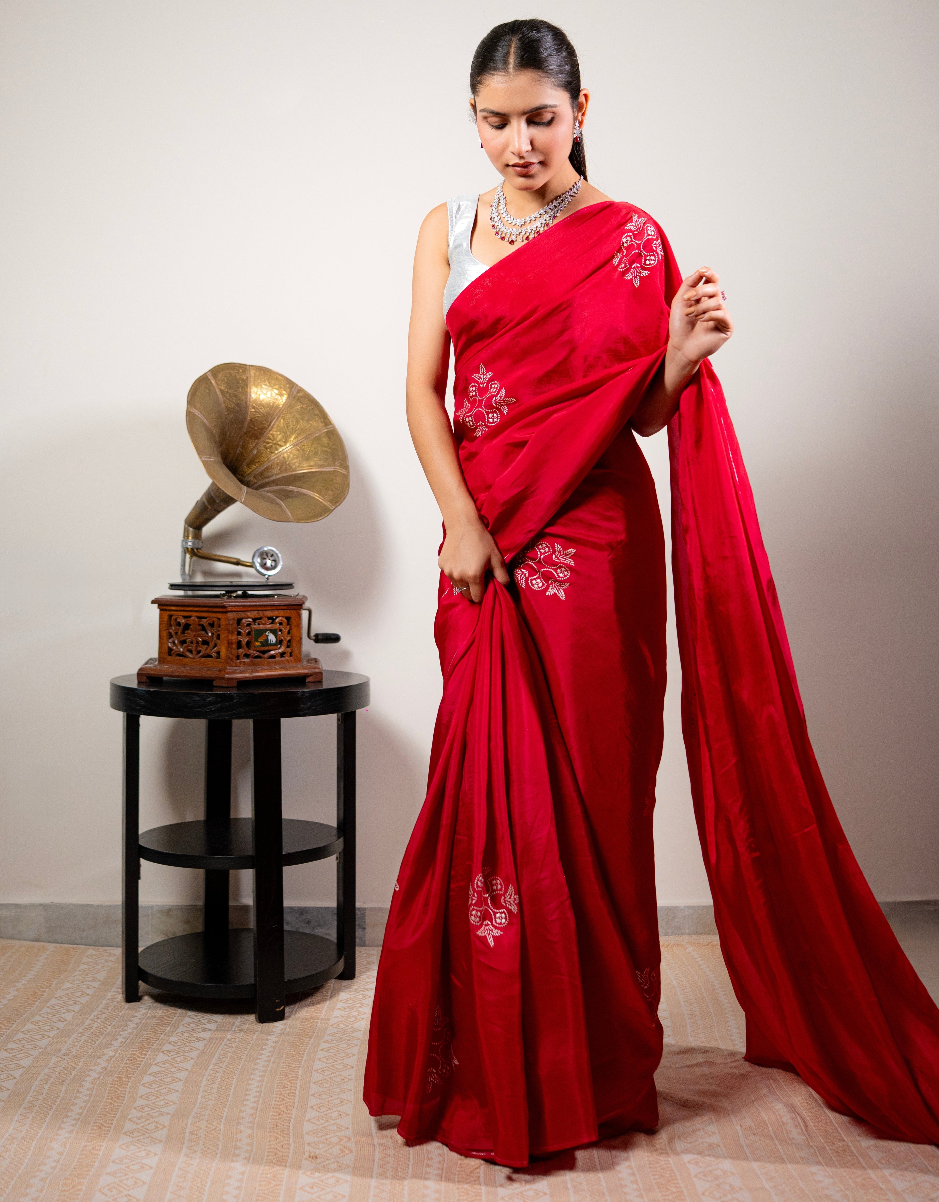 Crimson Real Silver Silk Saree