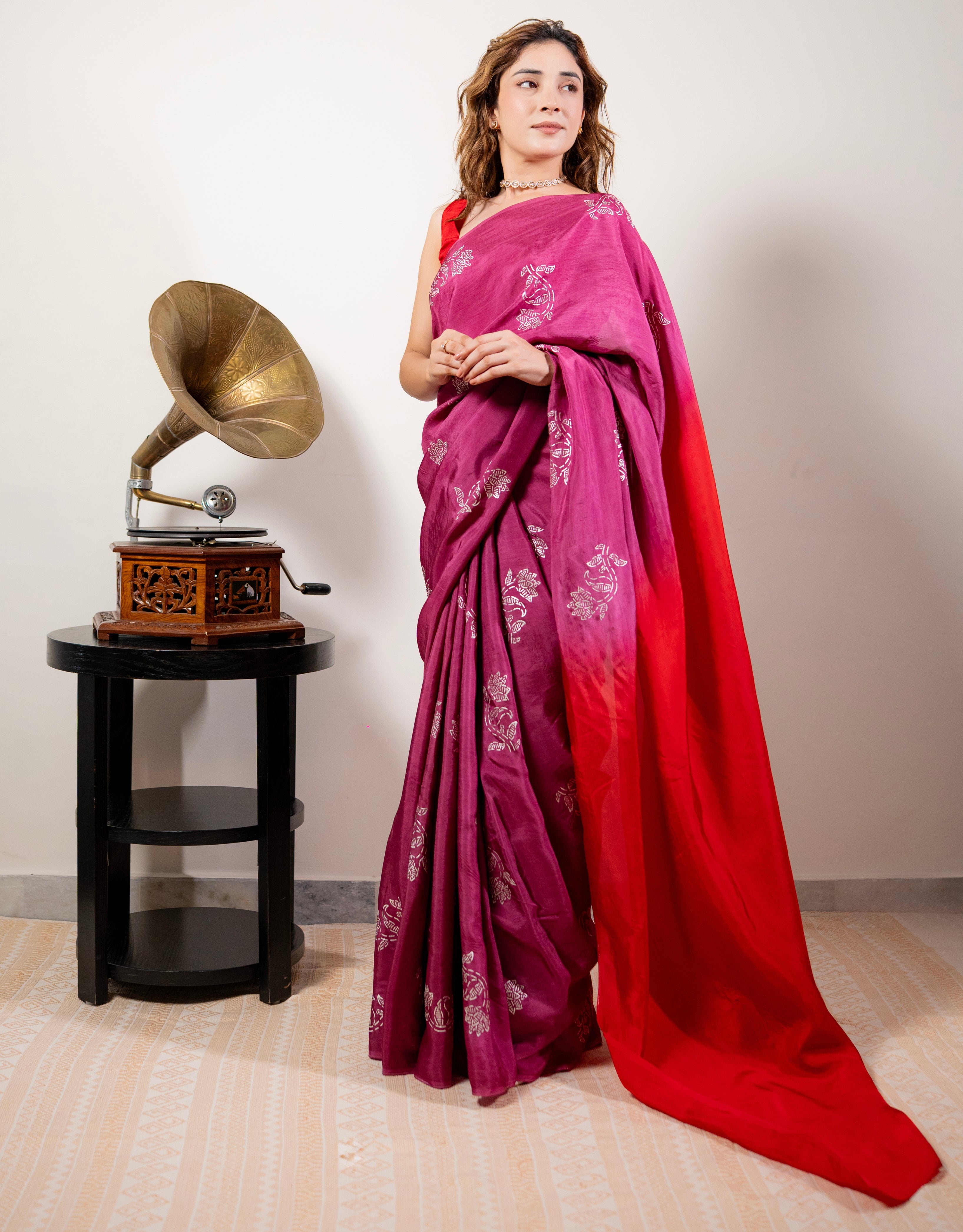 Bougainvillea Real Silver Silk Saree