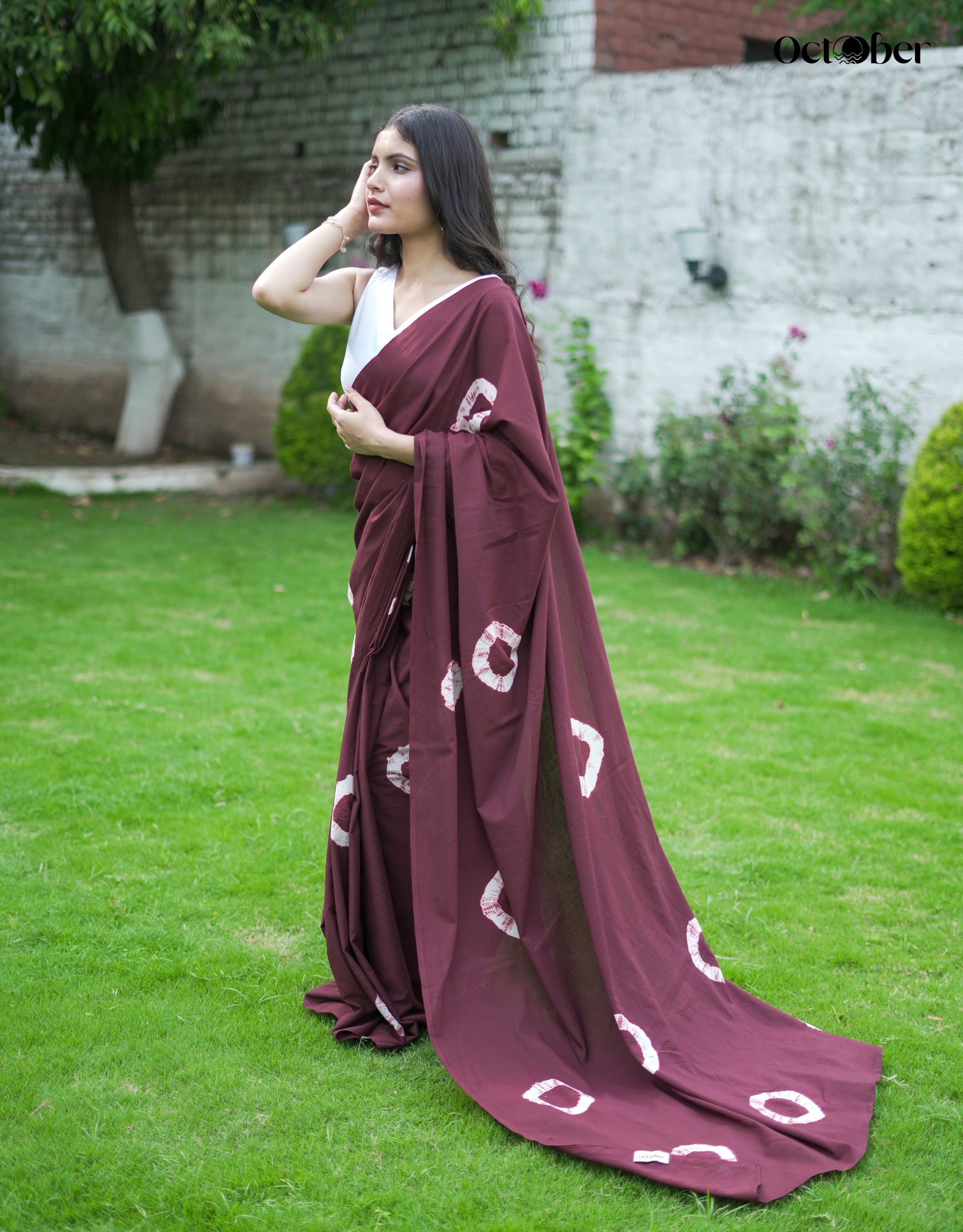Brown Pure cotton Tie & Dye Saree - Chocolaty Melody (Poppins)