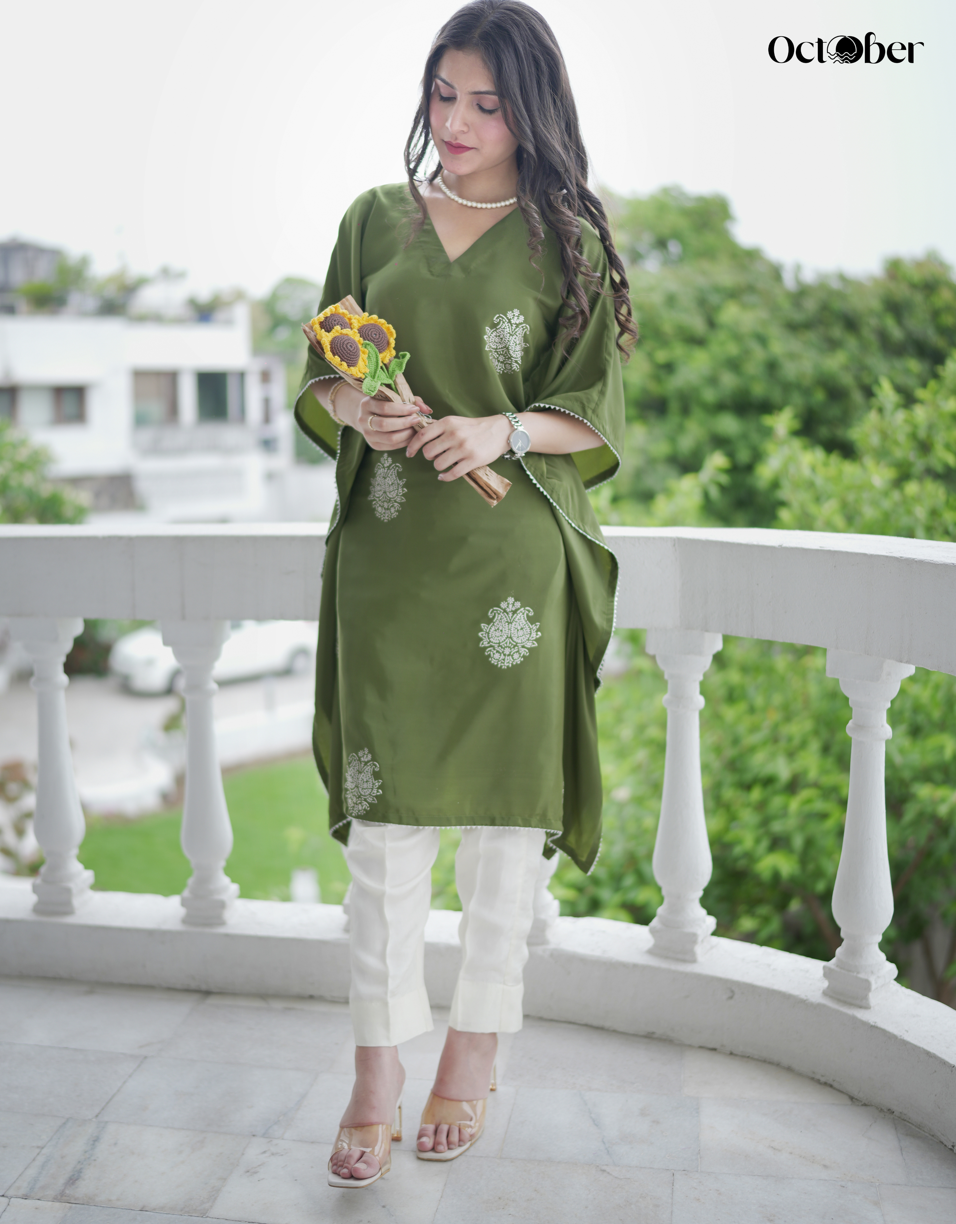 Olive Crepe Kaftan - Iris (The Greek Goddess)