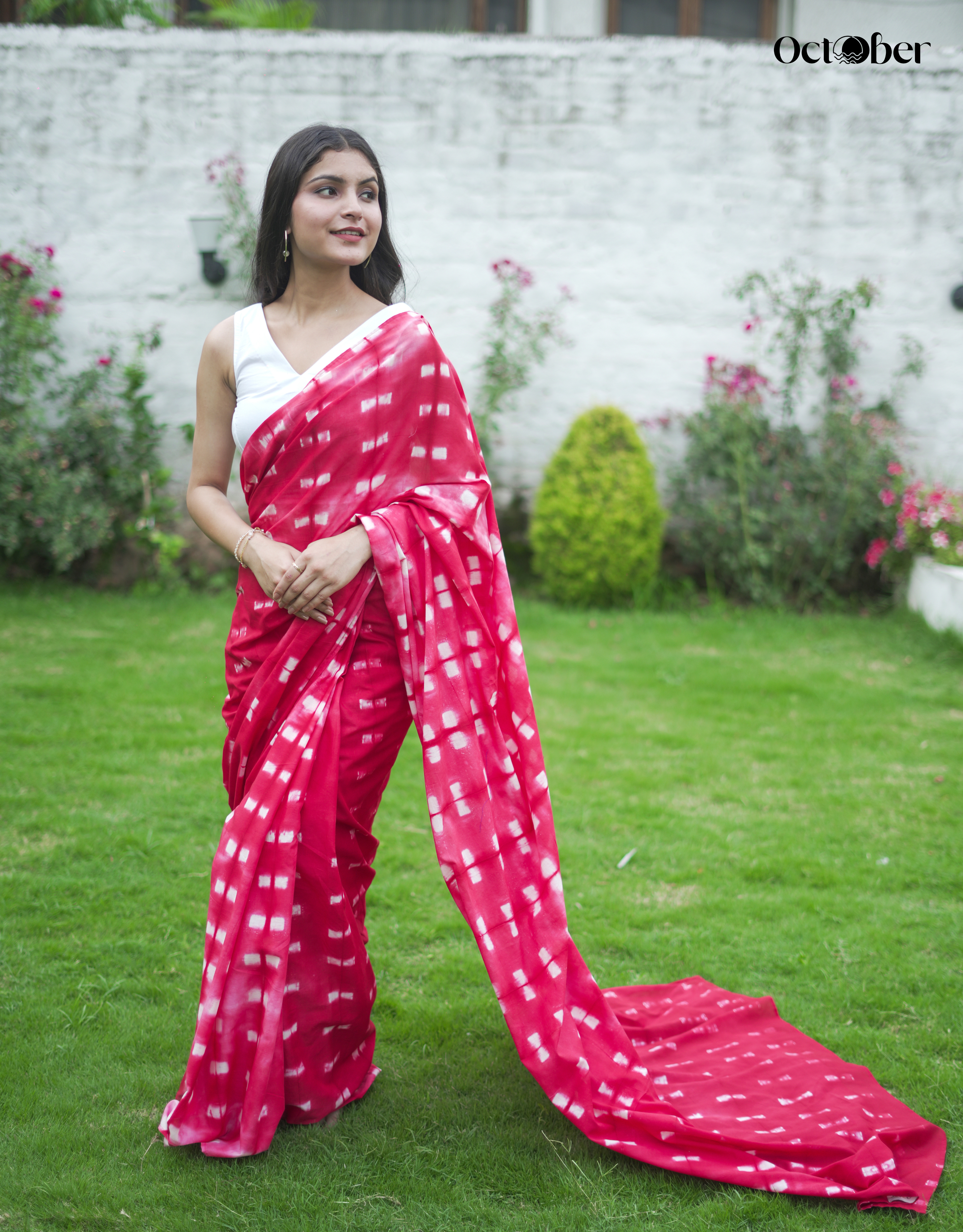 Pink Pure Cotton Tie & Dye Saree- Strawberry Alpenliebe (Poppins)