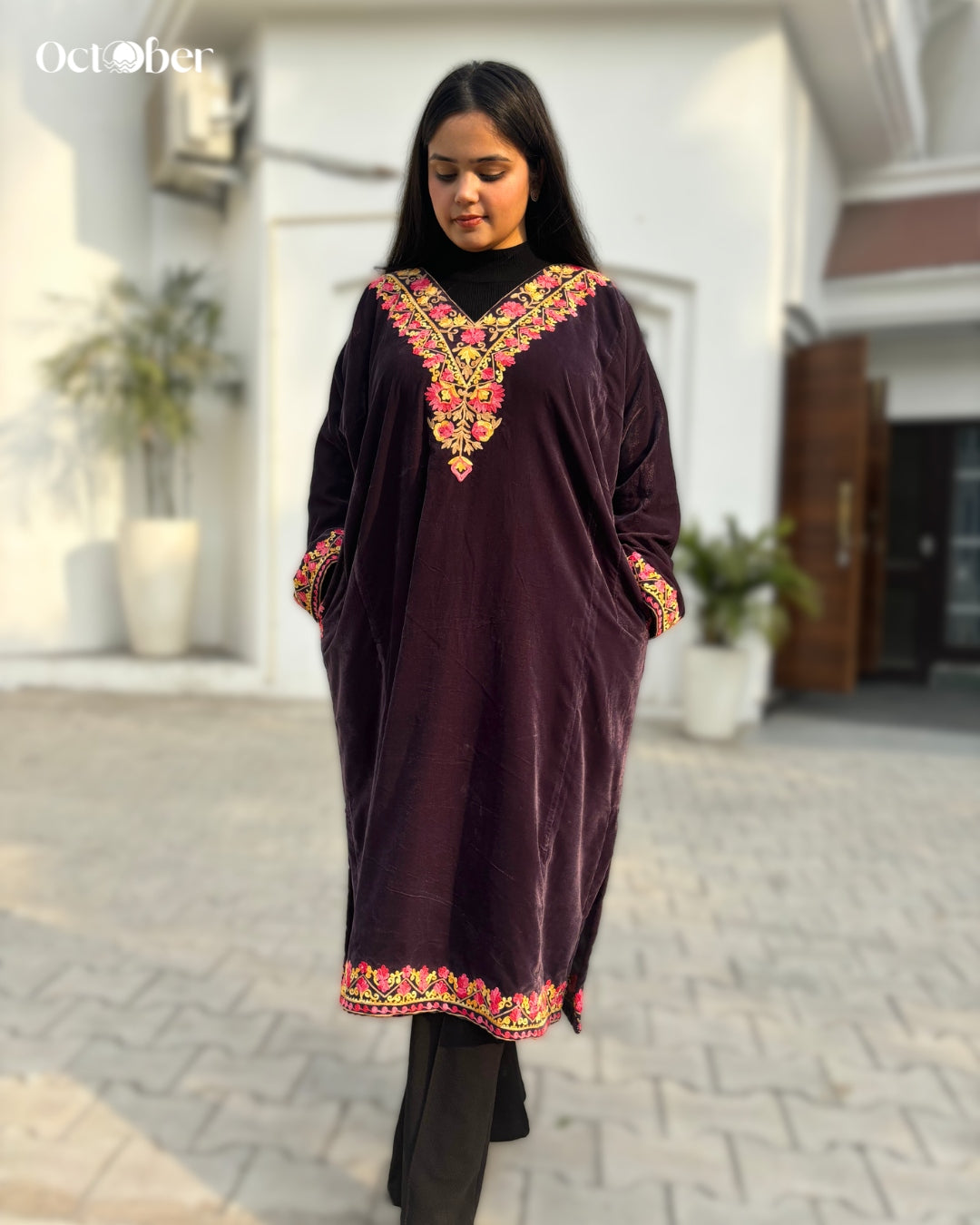 Kashmiri Embroidery Velvet Phiran - Hermes (The Greek Goddess)