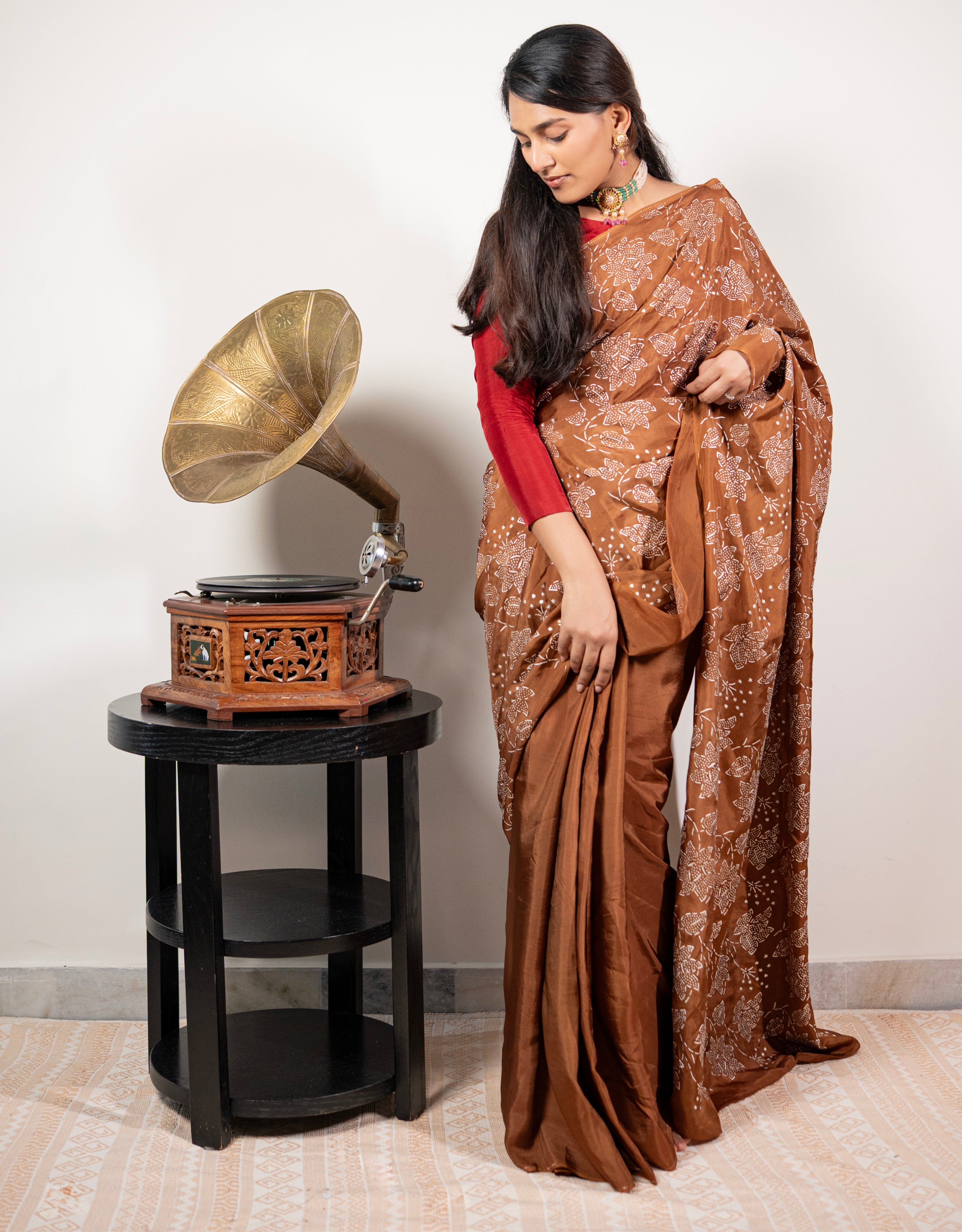Terracotta Real Silver Silk Saree