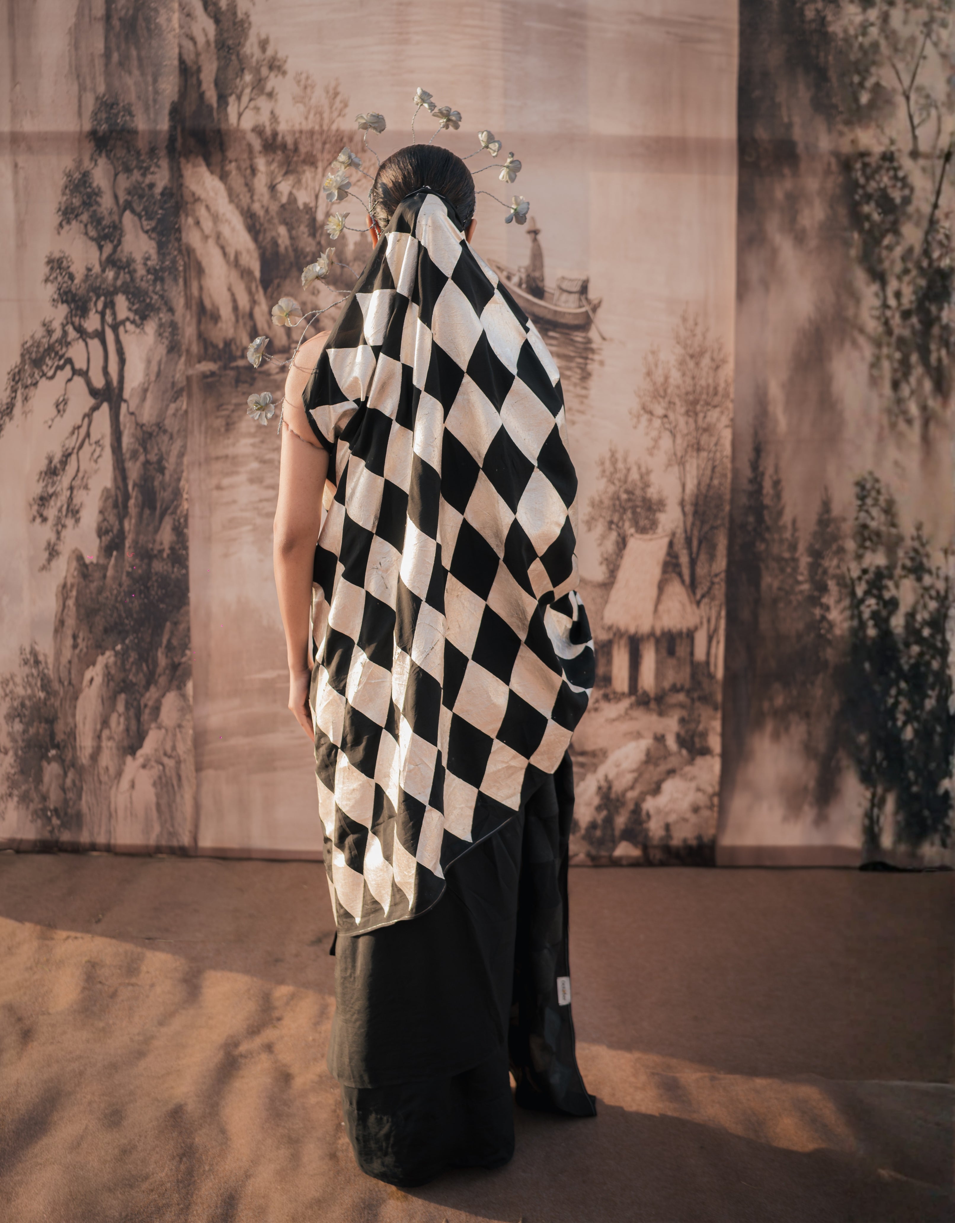 Burfi Tukda Silver Printed Habutai Silk Saree
