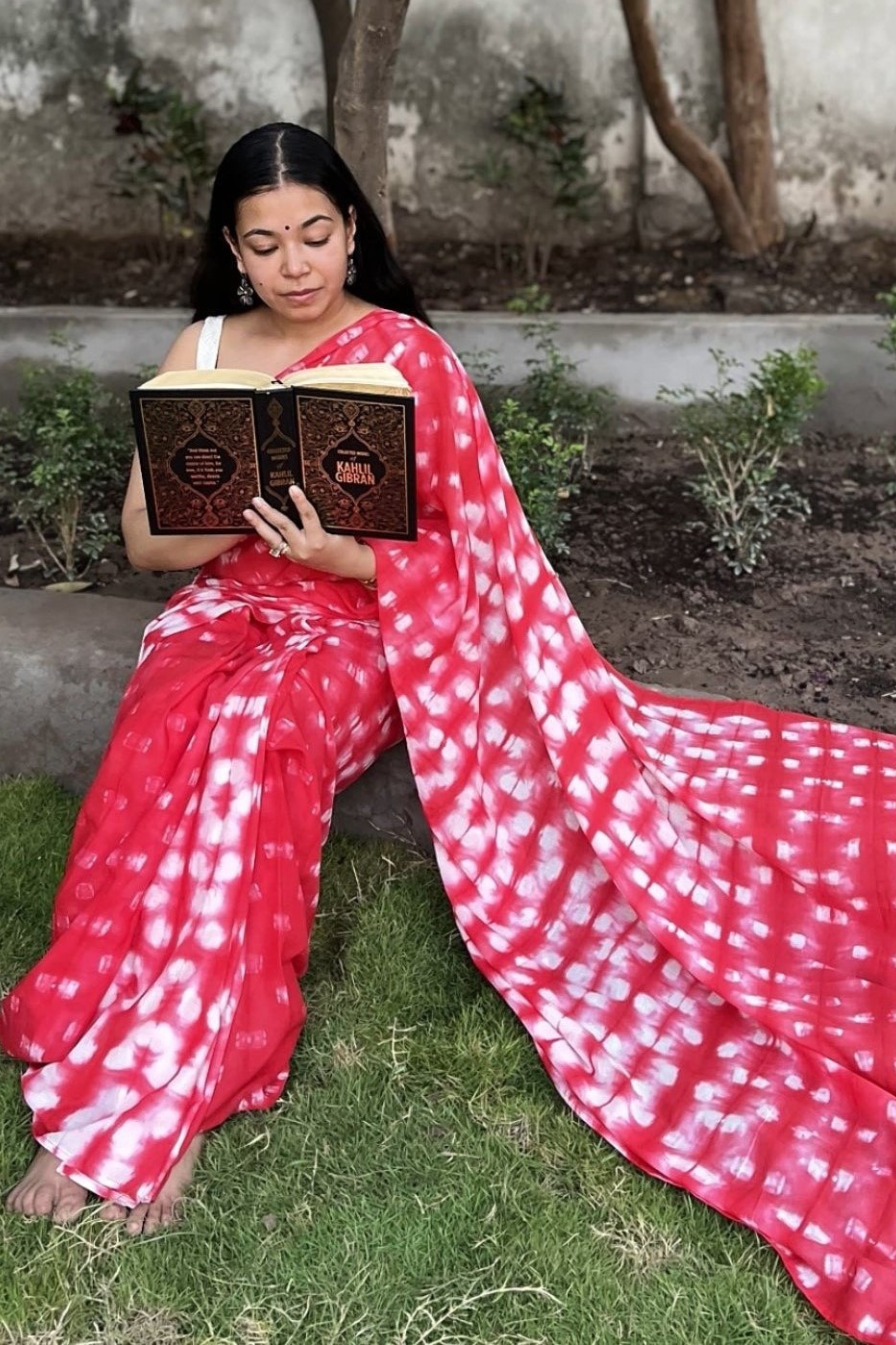 Pink Pure Cotton Tie & Dye Saree- Strawberry Alpenliebe (Poppins)