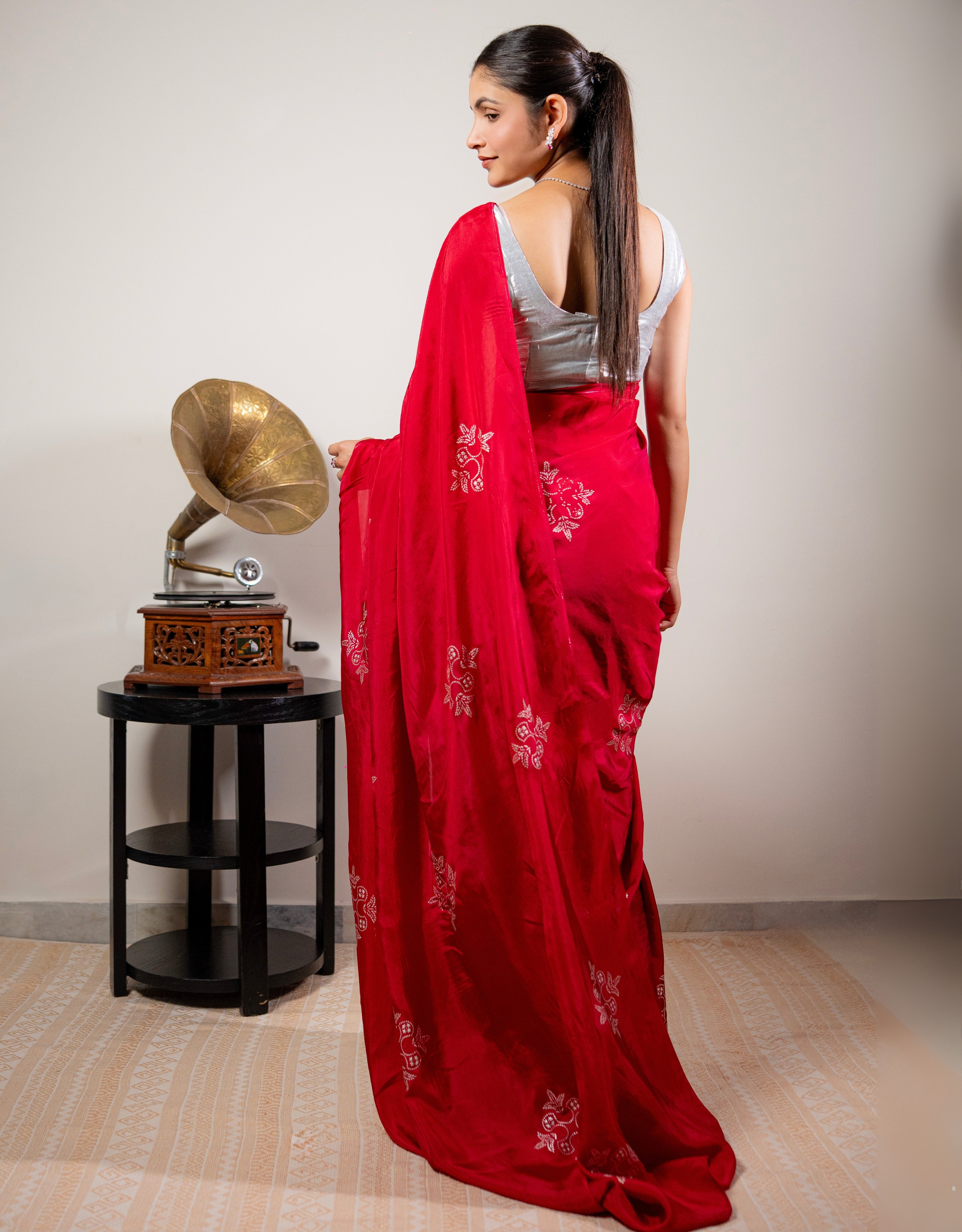 Crimson Real Silver Silk Saree