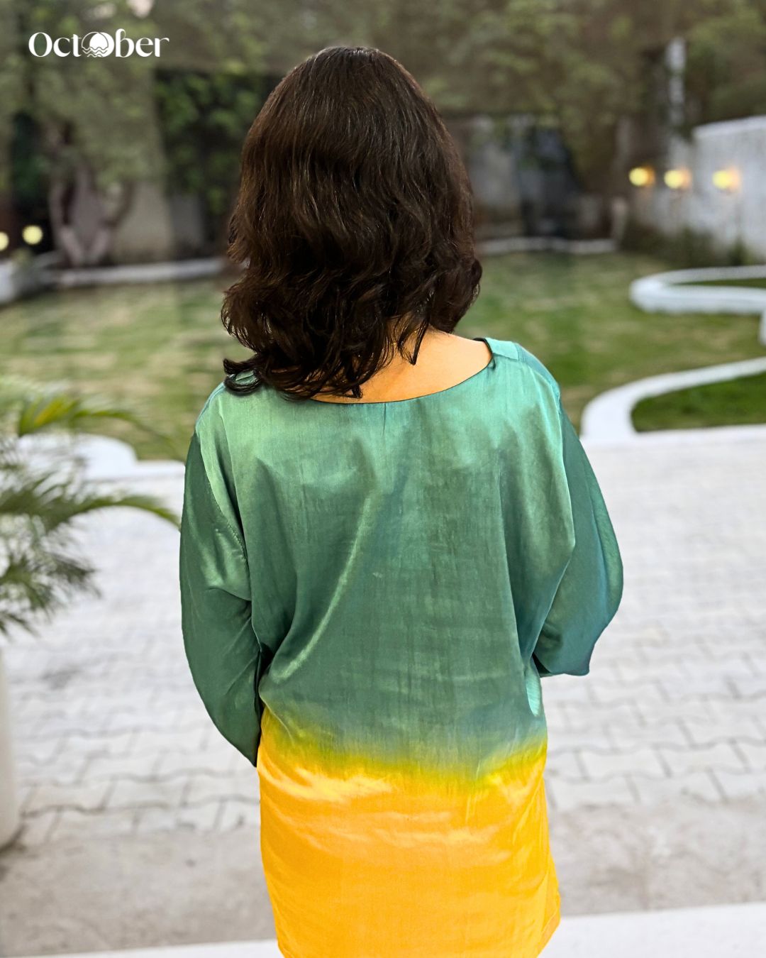 Turquoise and Mustard Satin Shirt - Ombré & Rainbow (Flowers, Fragrances and More)