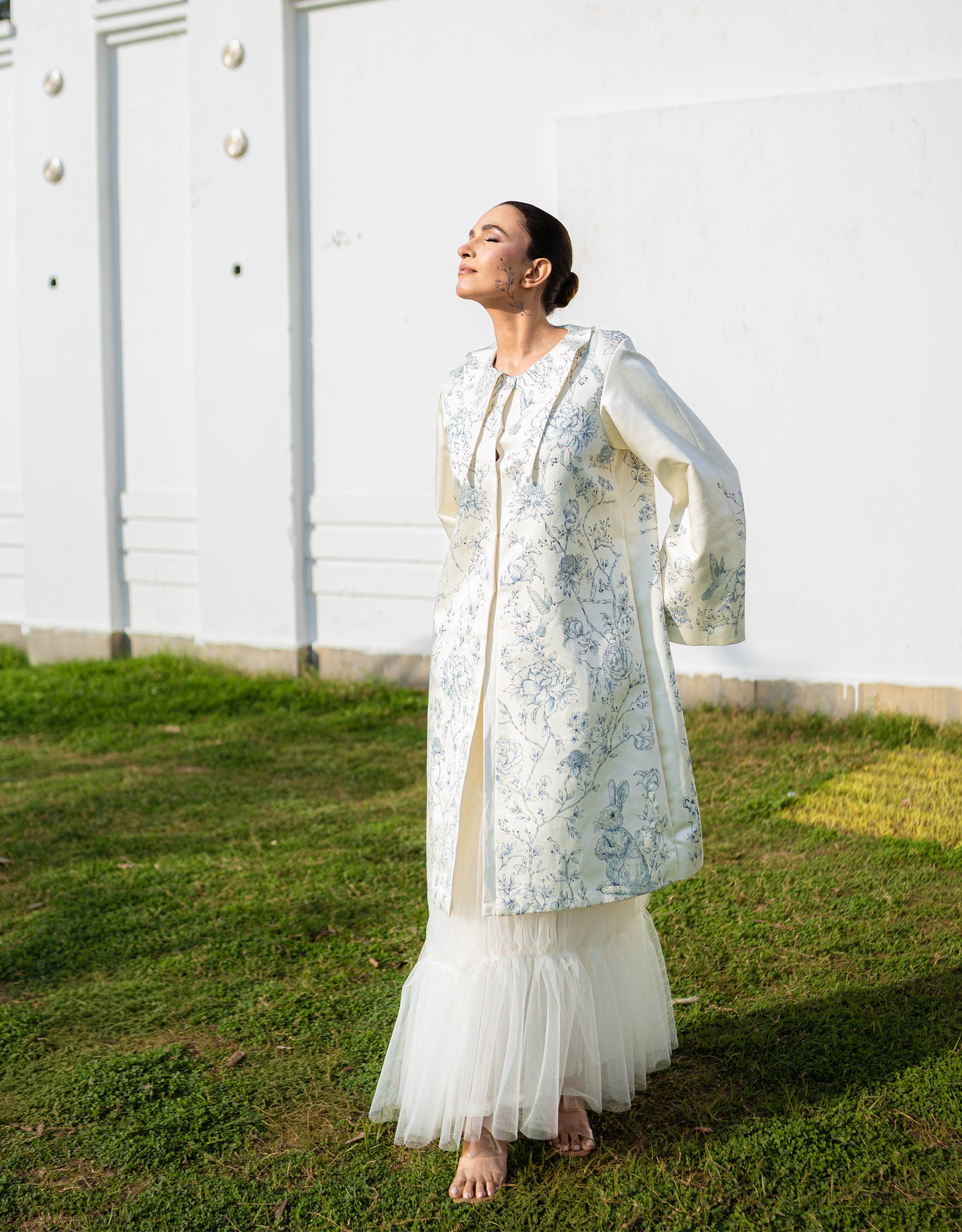Cloud handpainted Linen Satin Coat