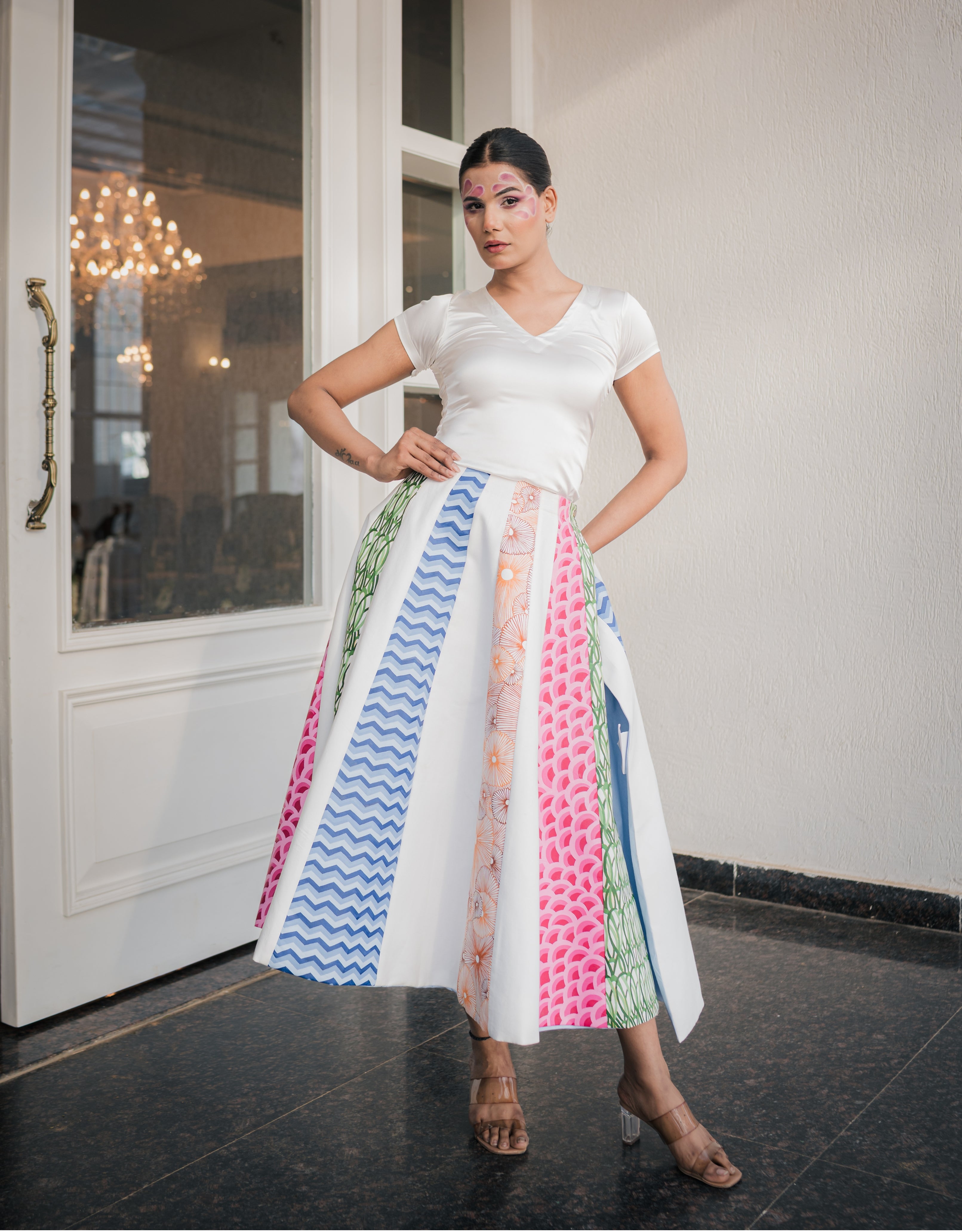 Multicolour Cloud Handpainted Reversible Cotton Skirt