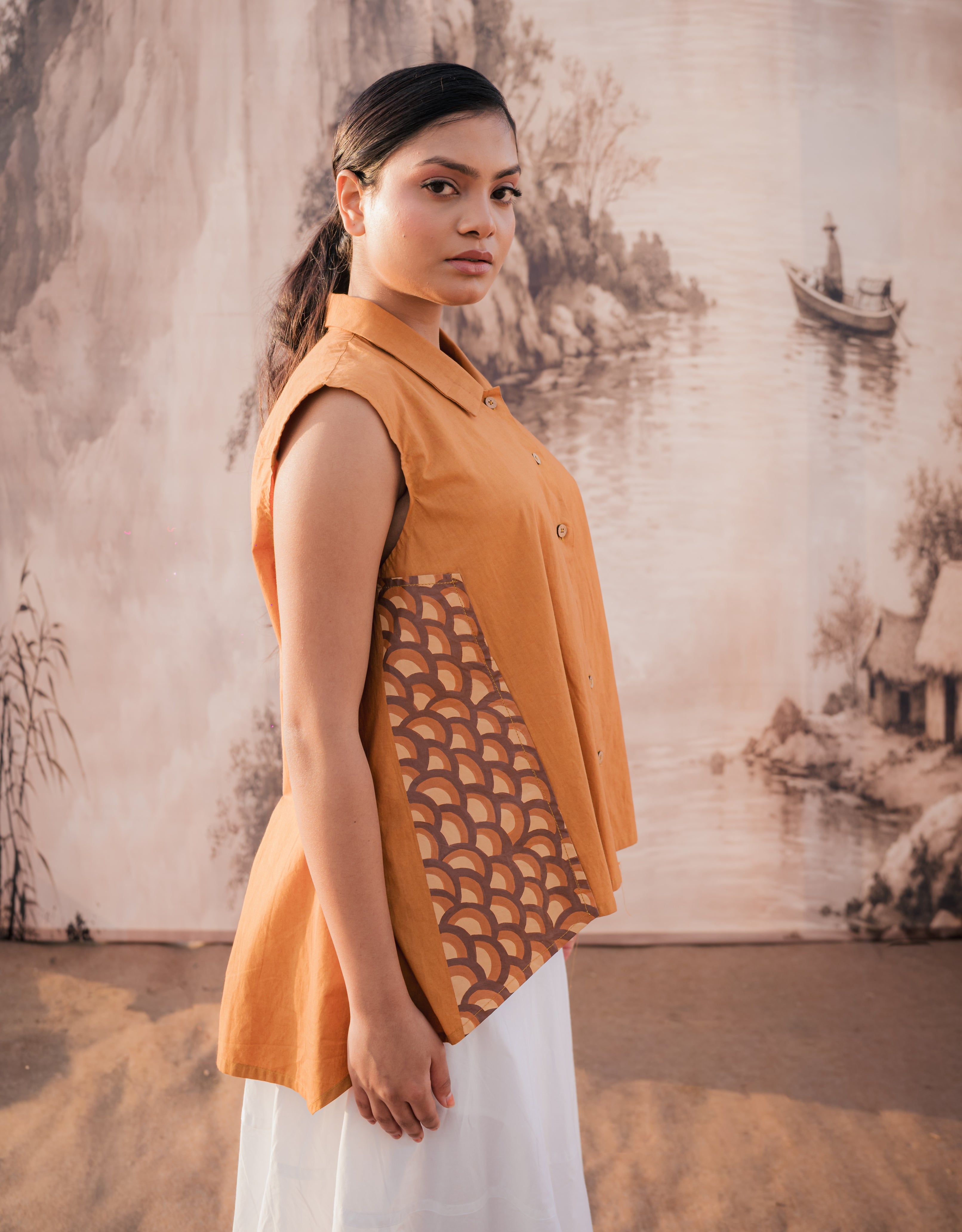 Ochre Handpainted Cotton Shirt