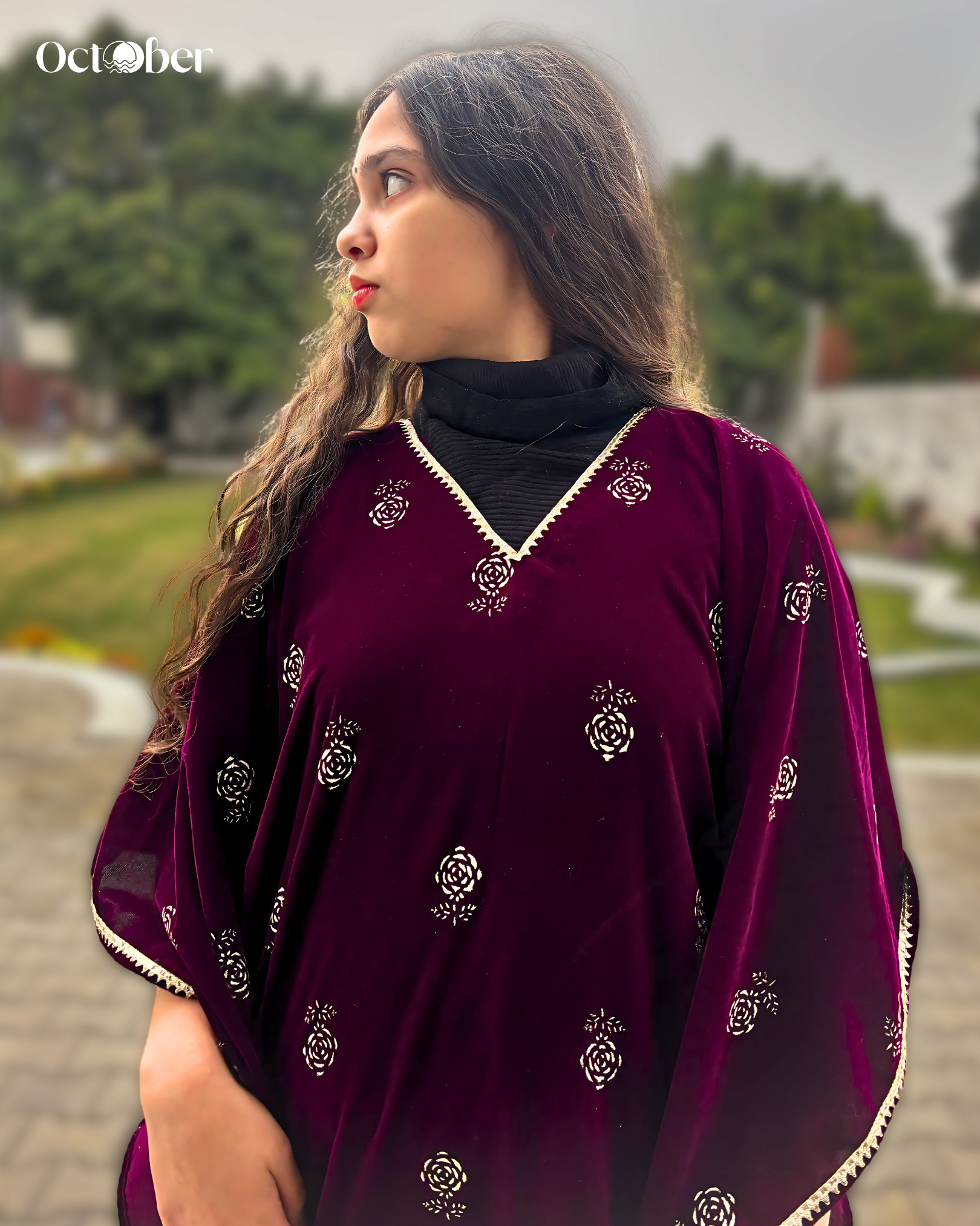 Maroon Velvet Kaftan - Andromeda (The Greek Goddess)