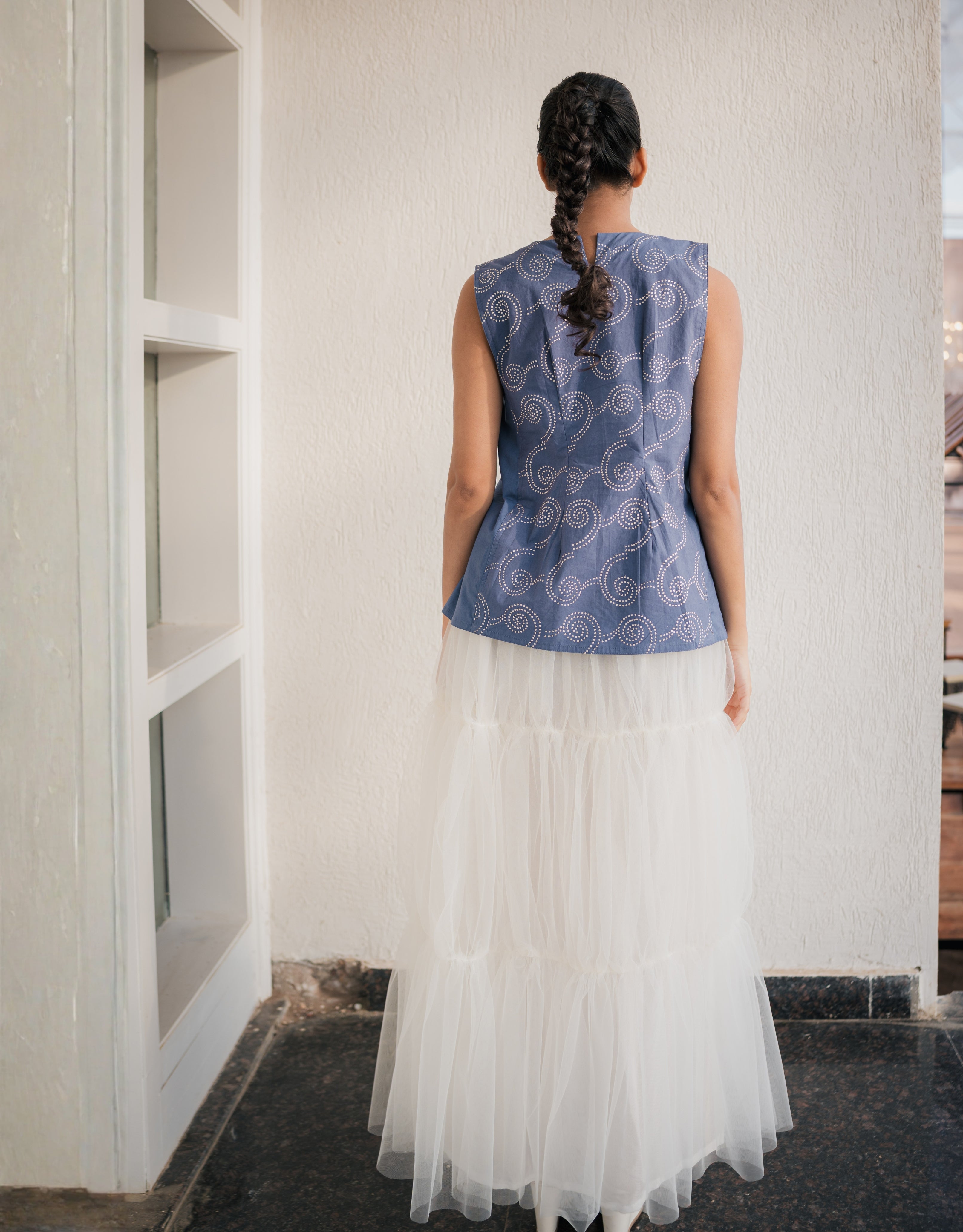 Sky Silver Printed Cotton Top