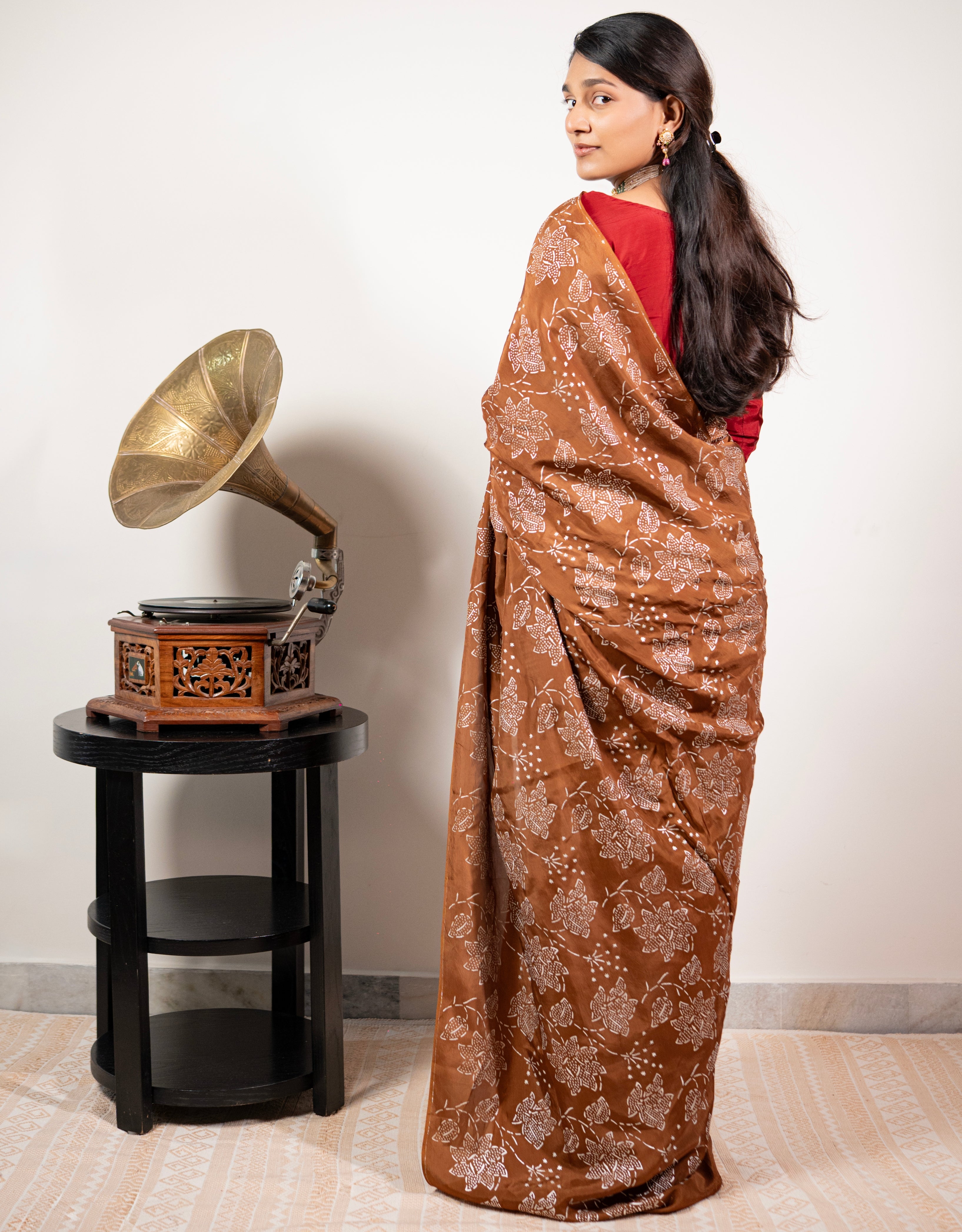 Terracotta Real Silver Silk Saree