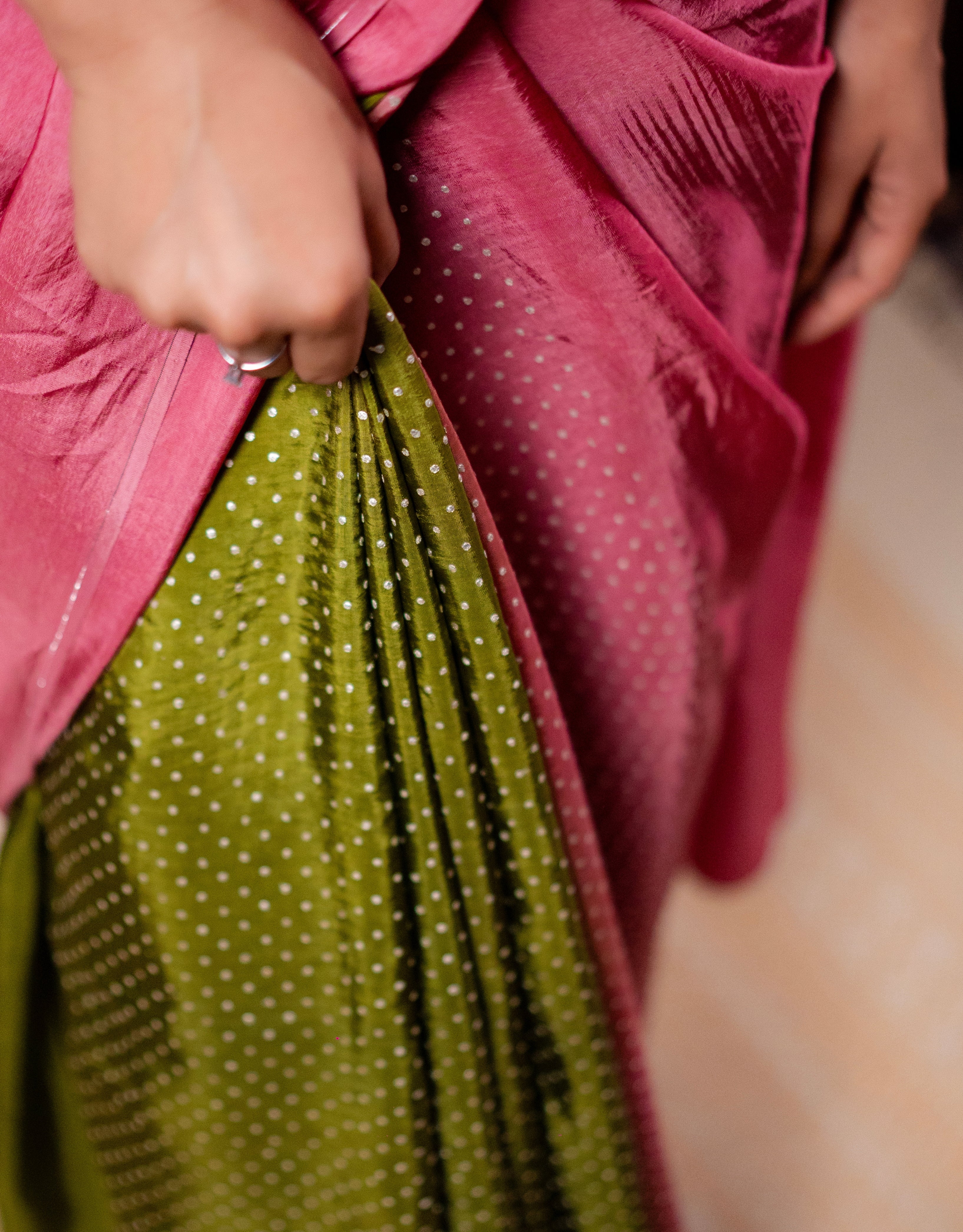 Blush Polka Dot Real Silver Saree