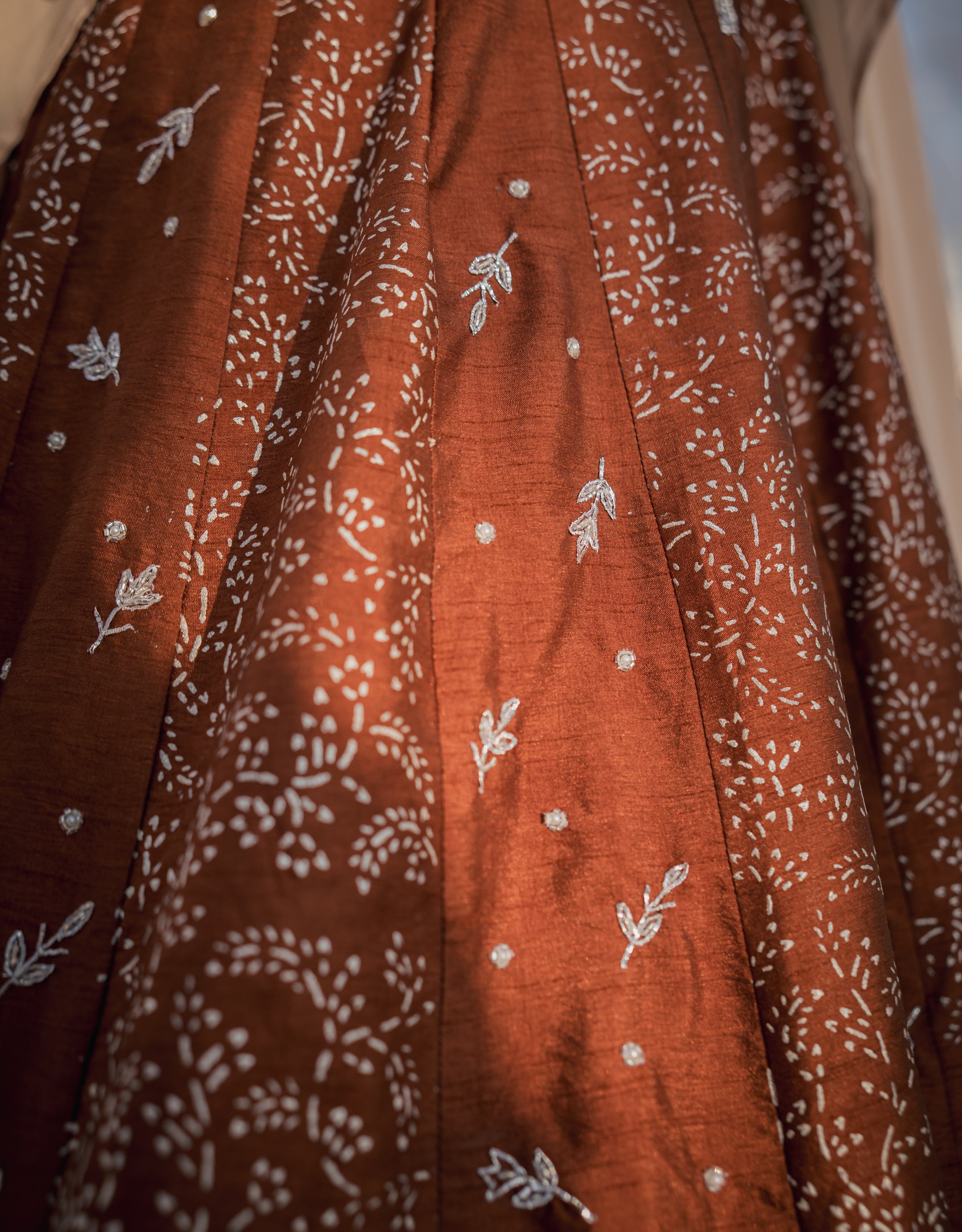 Chocolate Beige Silver Printed & Embroidered Skirt & Cape
