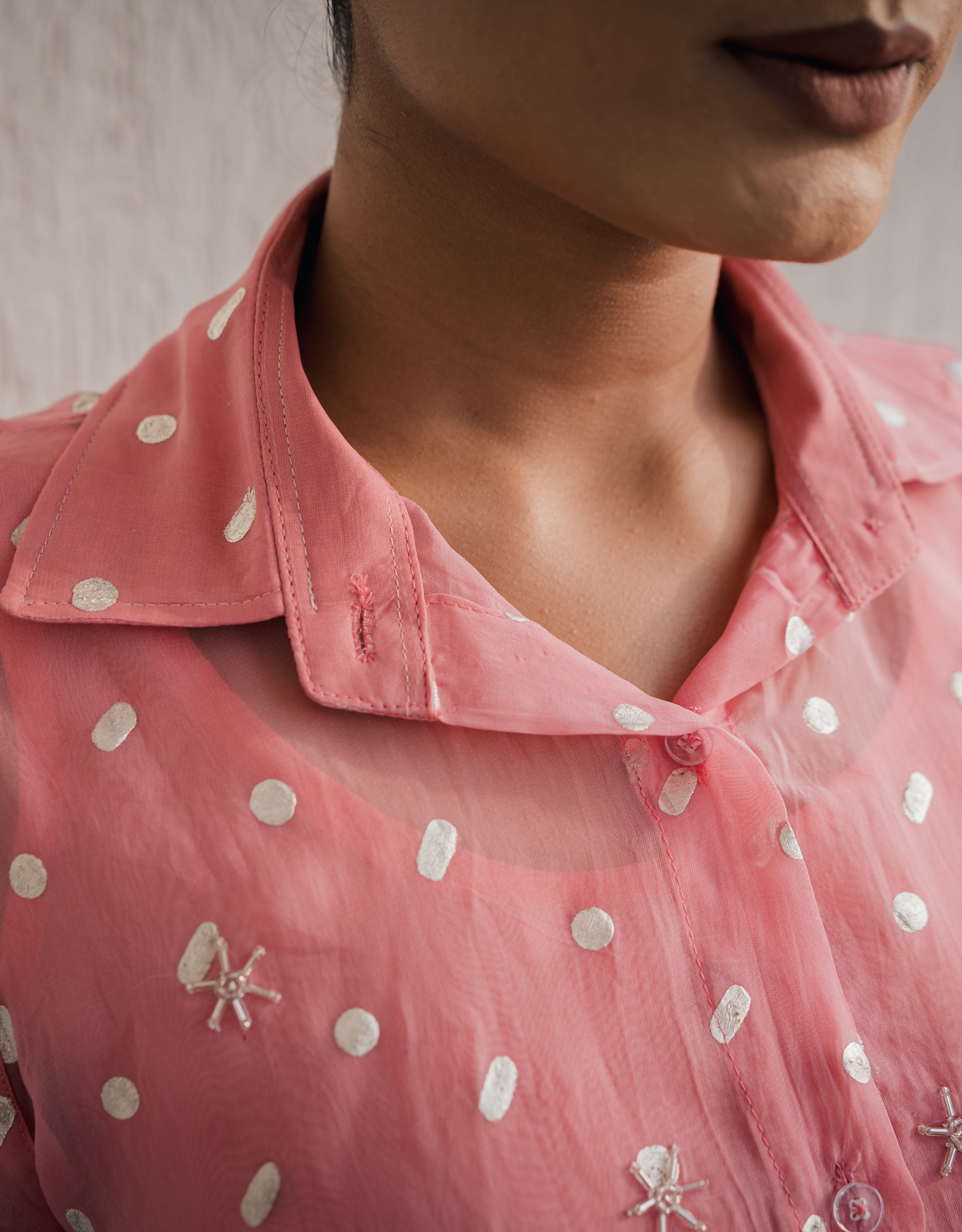 Blush Silver Printed Organza Shirt