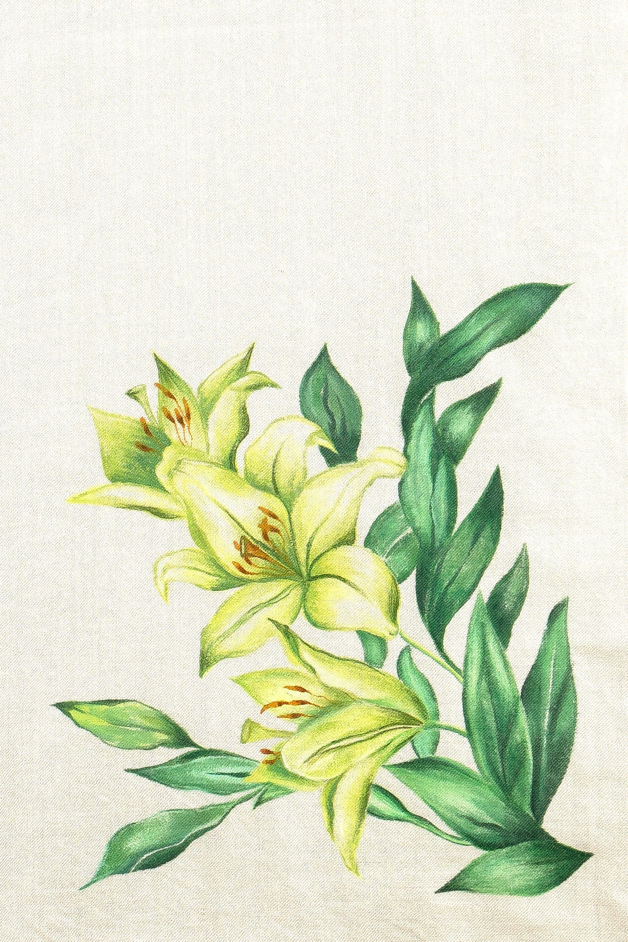 White Fine Wool Hand-Painted Scarf - Lilies and more (We Got You Flowers)