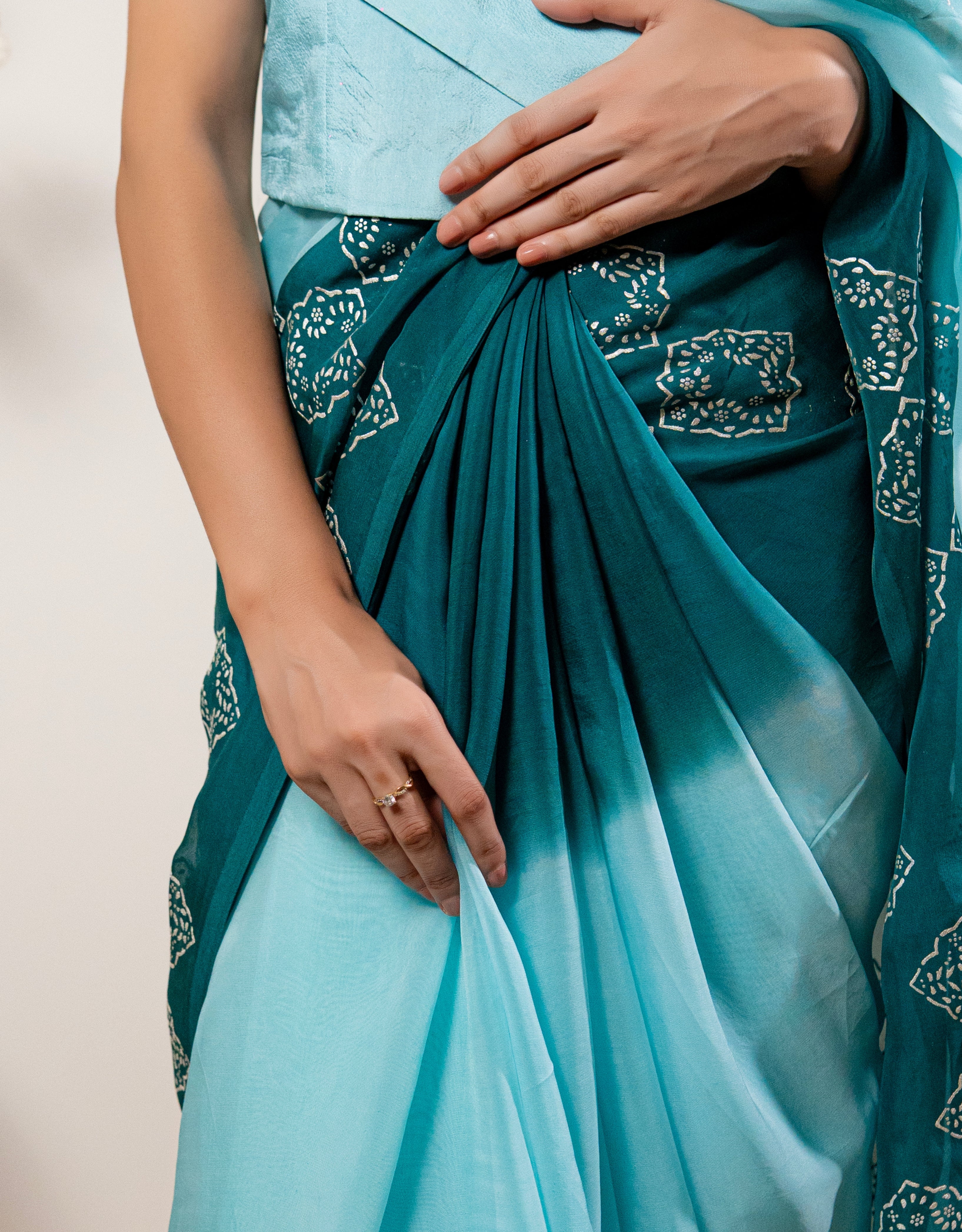 Turquoise Real Silver Organza Saree