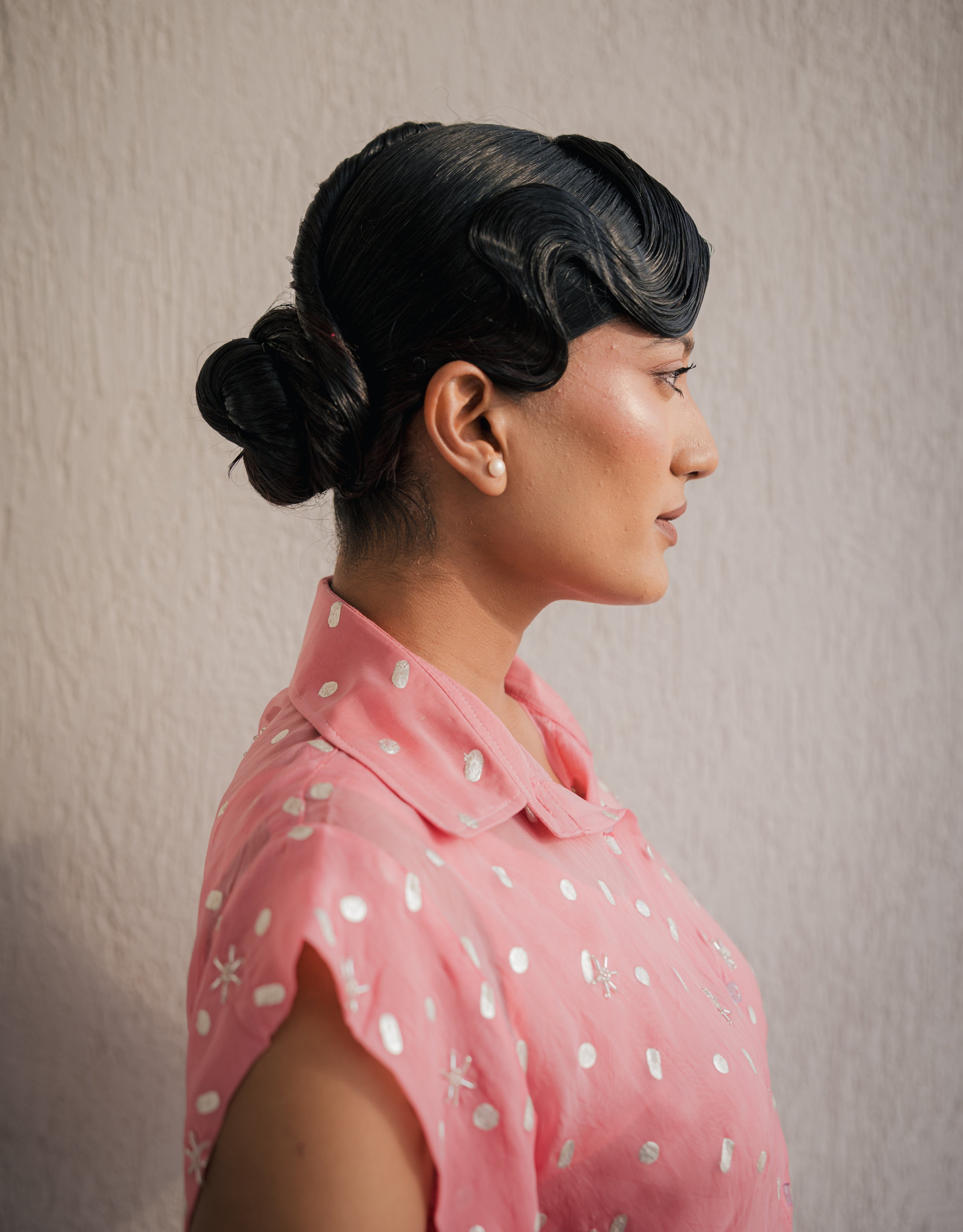 Blush Silver Printed Organza Shirt