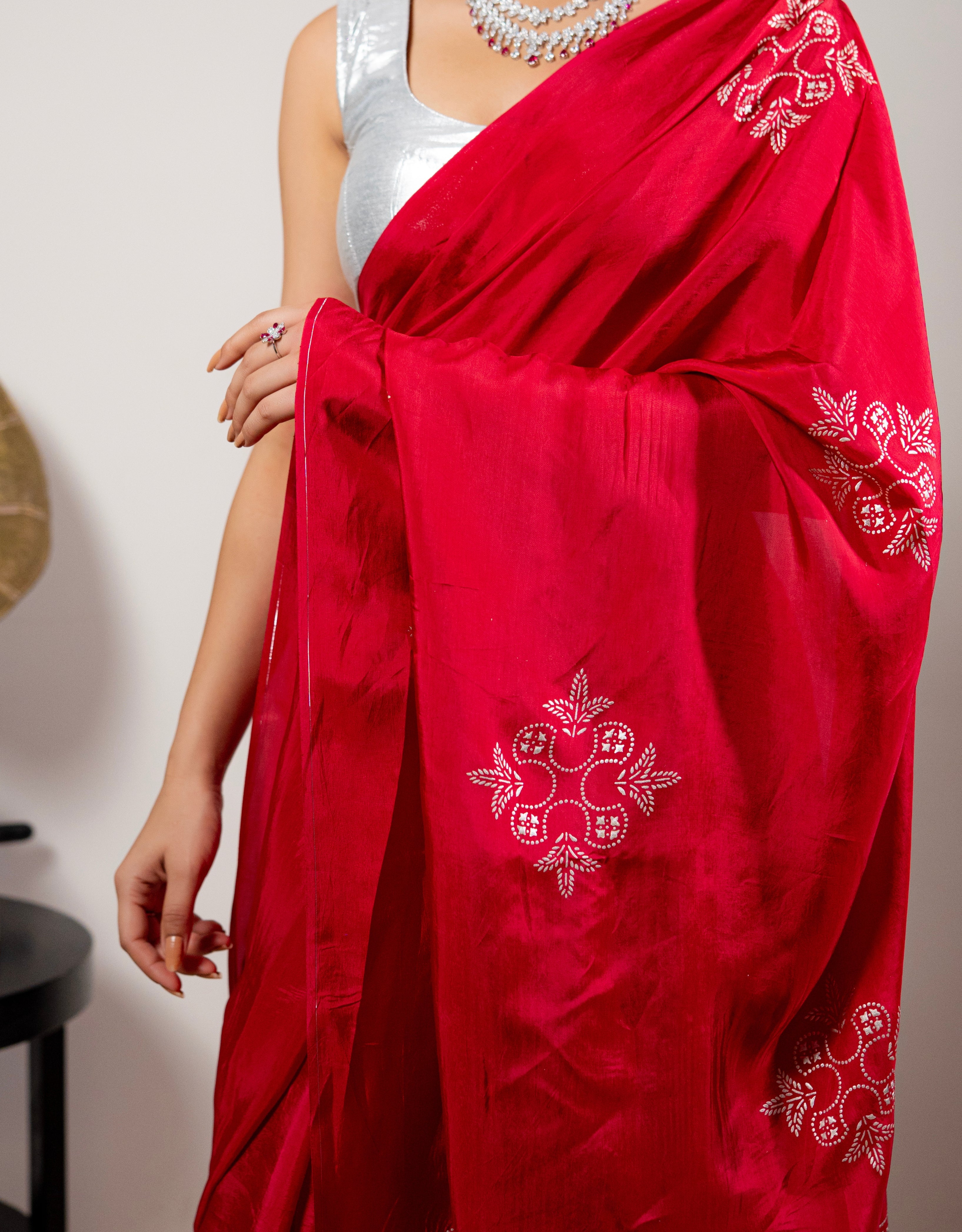Crimson Real Silver Silk Saree