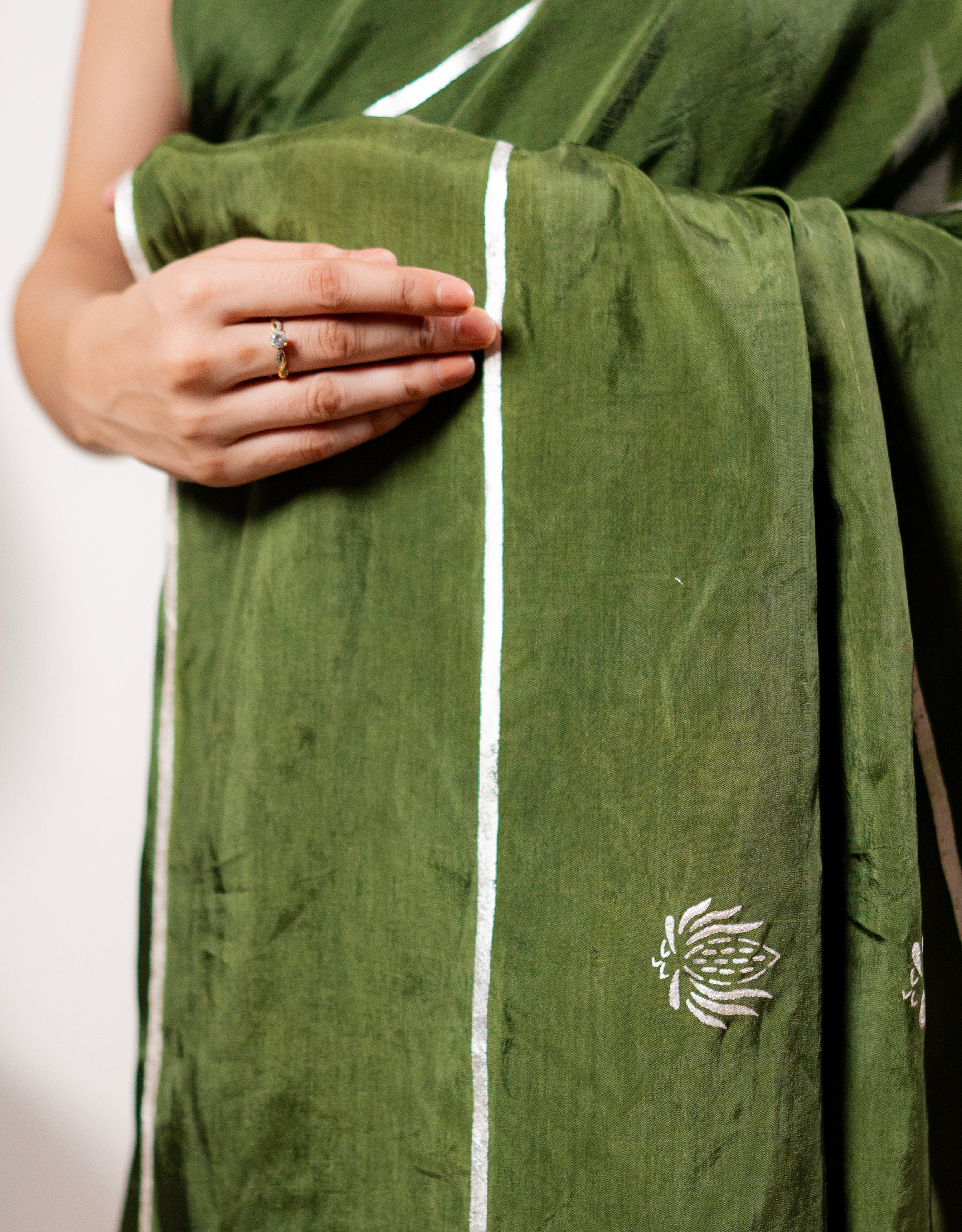 Sage Stripe Real Silver Silk Saree