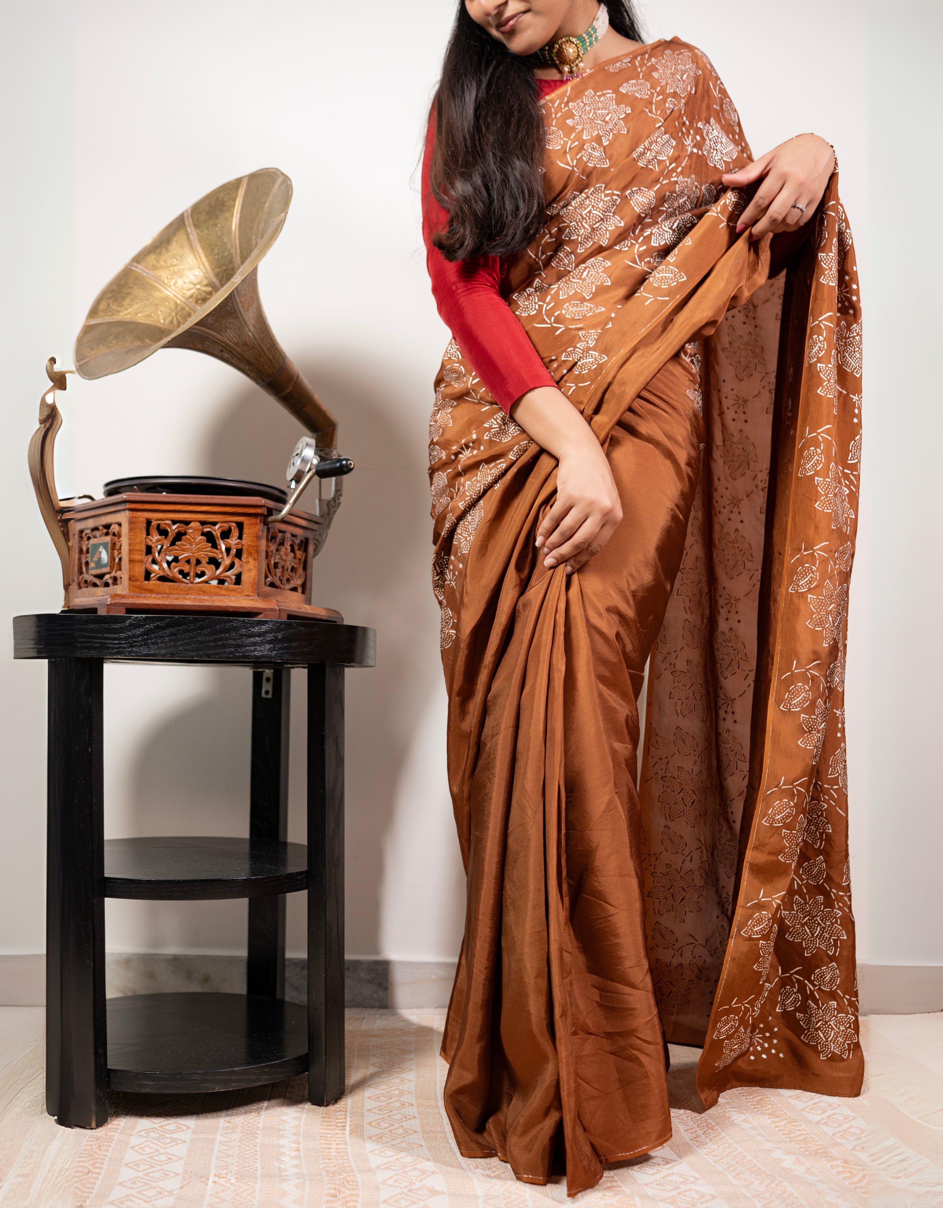 Terracotta Real Silver Silk Saree