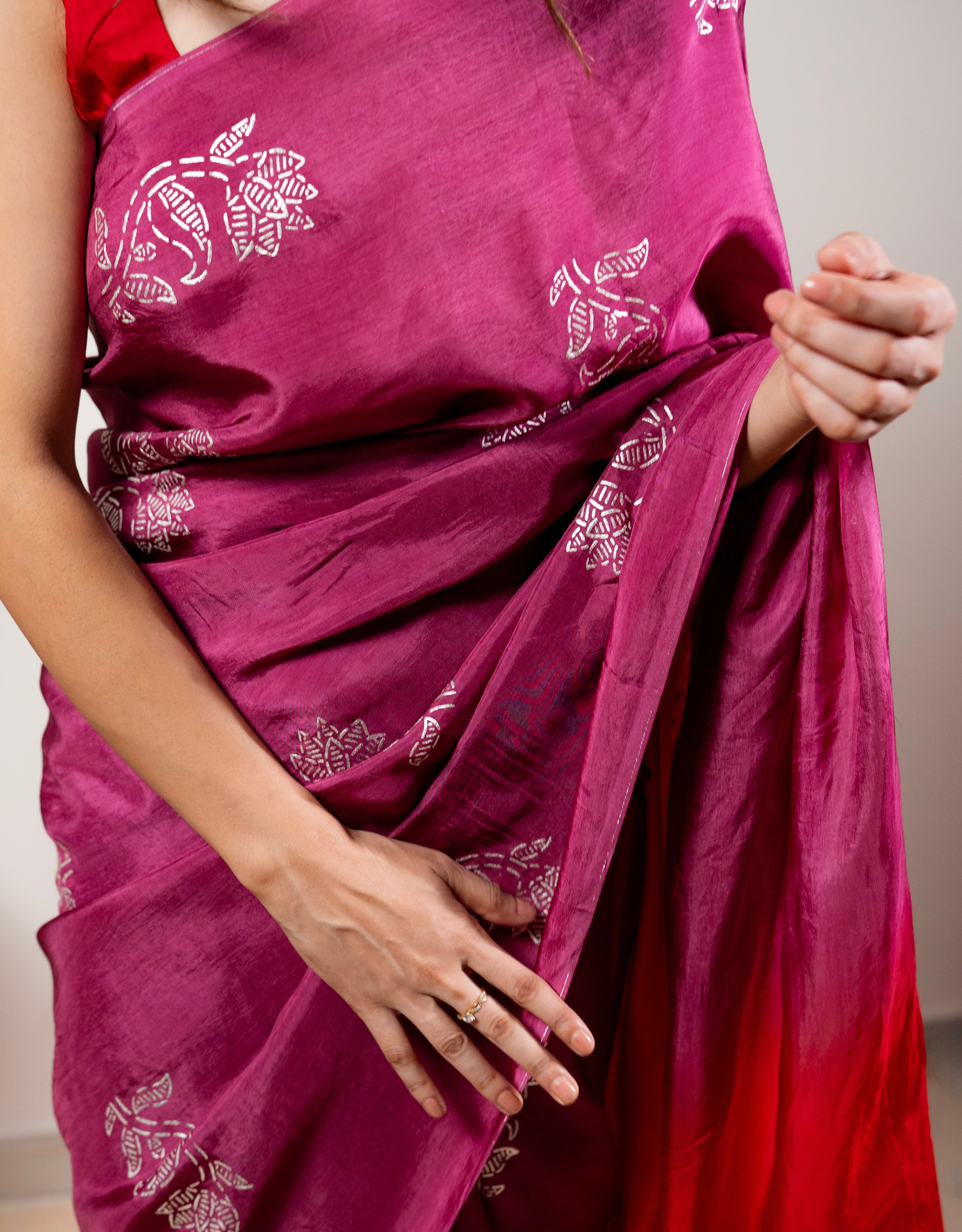 Bougainvillea Real Silver Silk Saree
