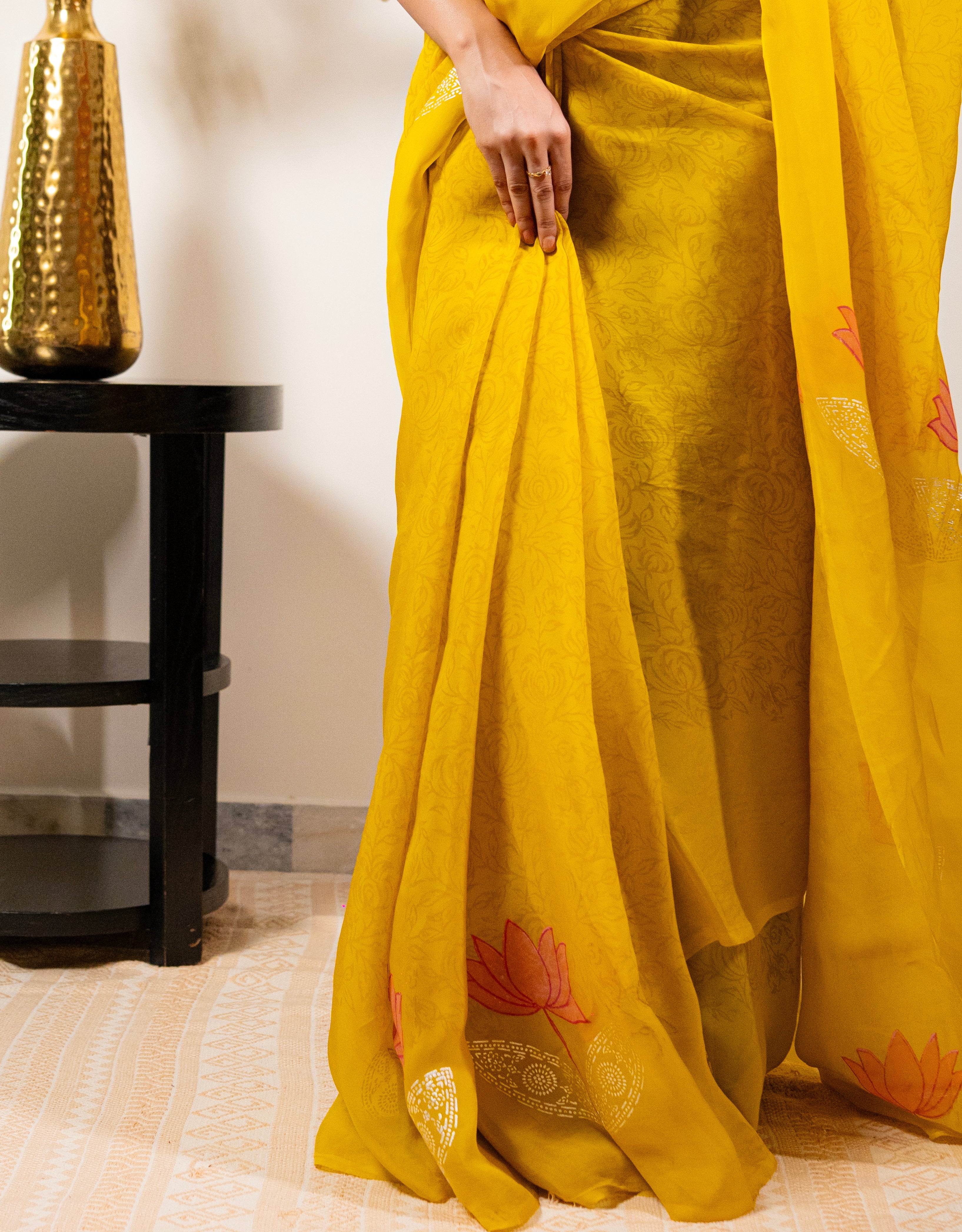 Honey Lotus Real Silver Organza Saree