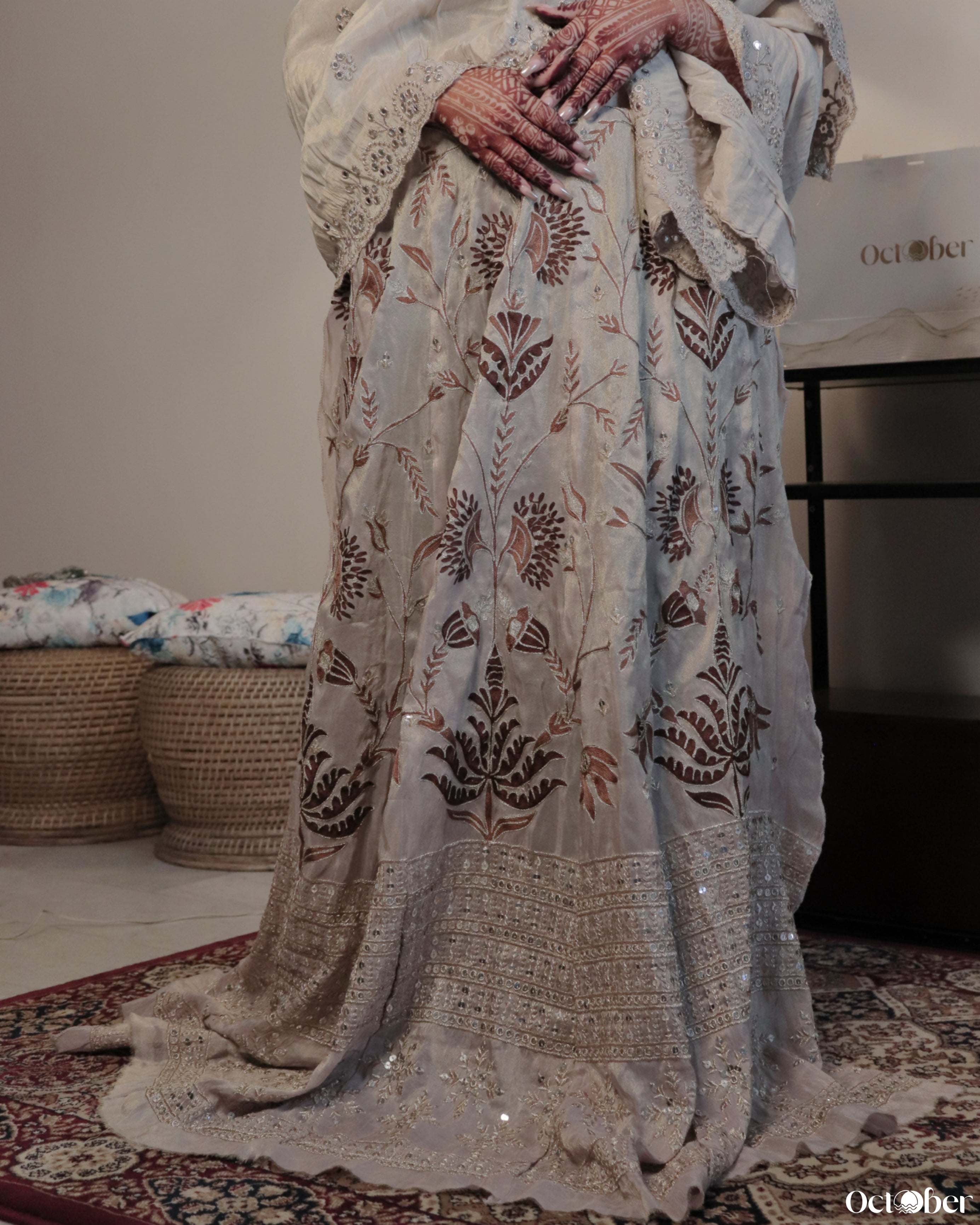 Embroidered Lilies and Daisies on my Anarkali (October Weddings)