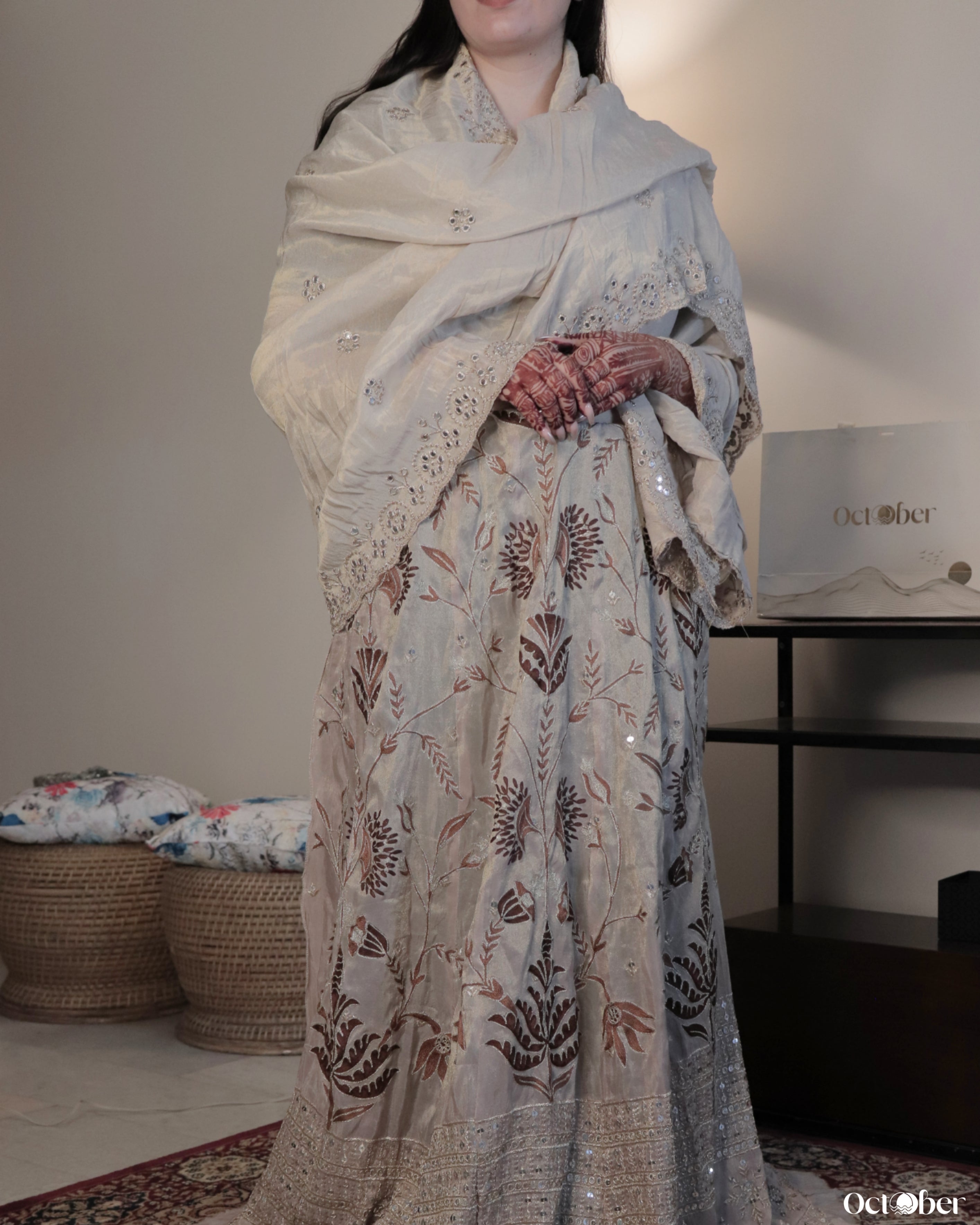 Embroidered Lilies and Daisies on my Anarkali (October Weddings)