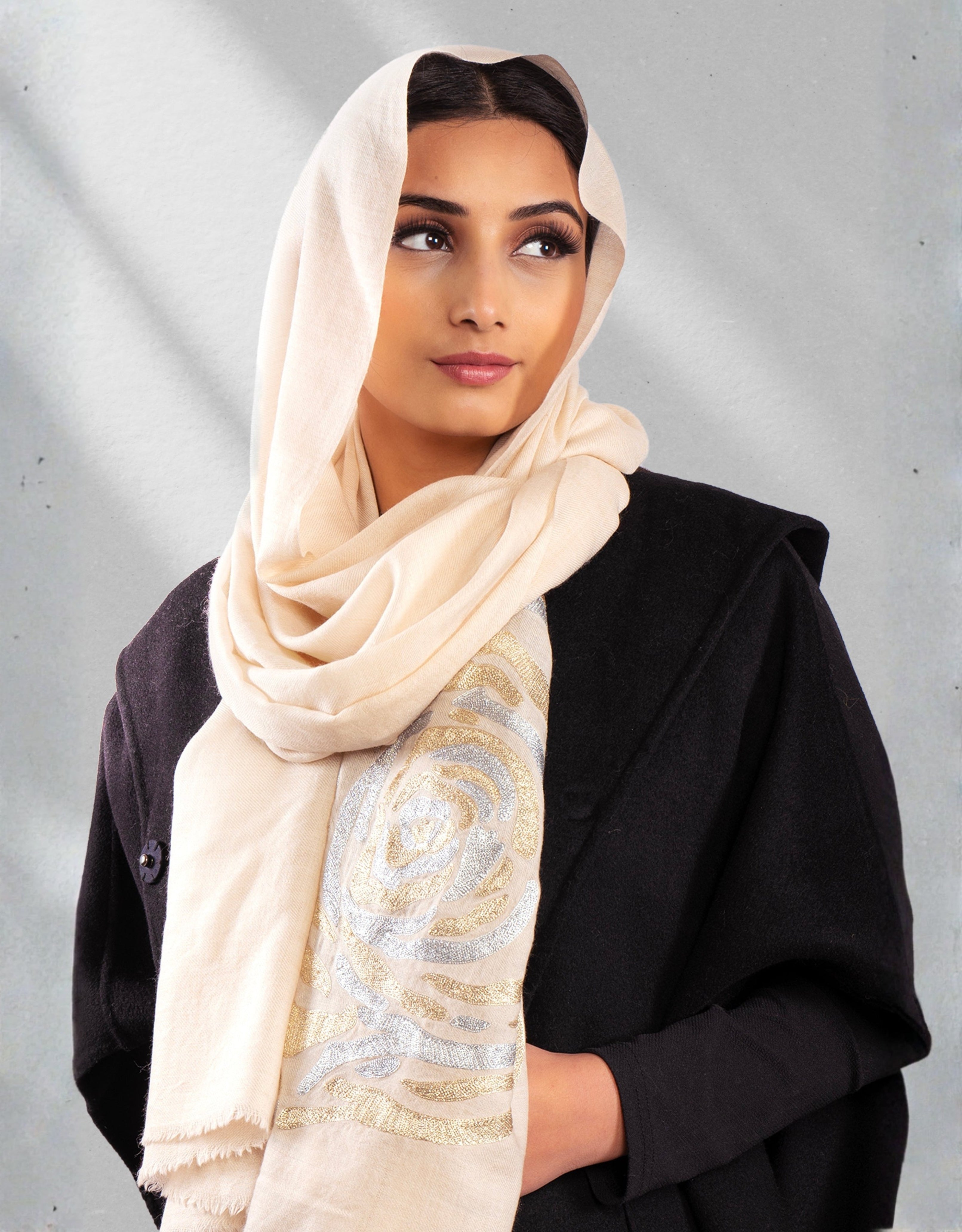 White Pure Pashmina Embroidered Scarf - Have a Rosy Day