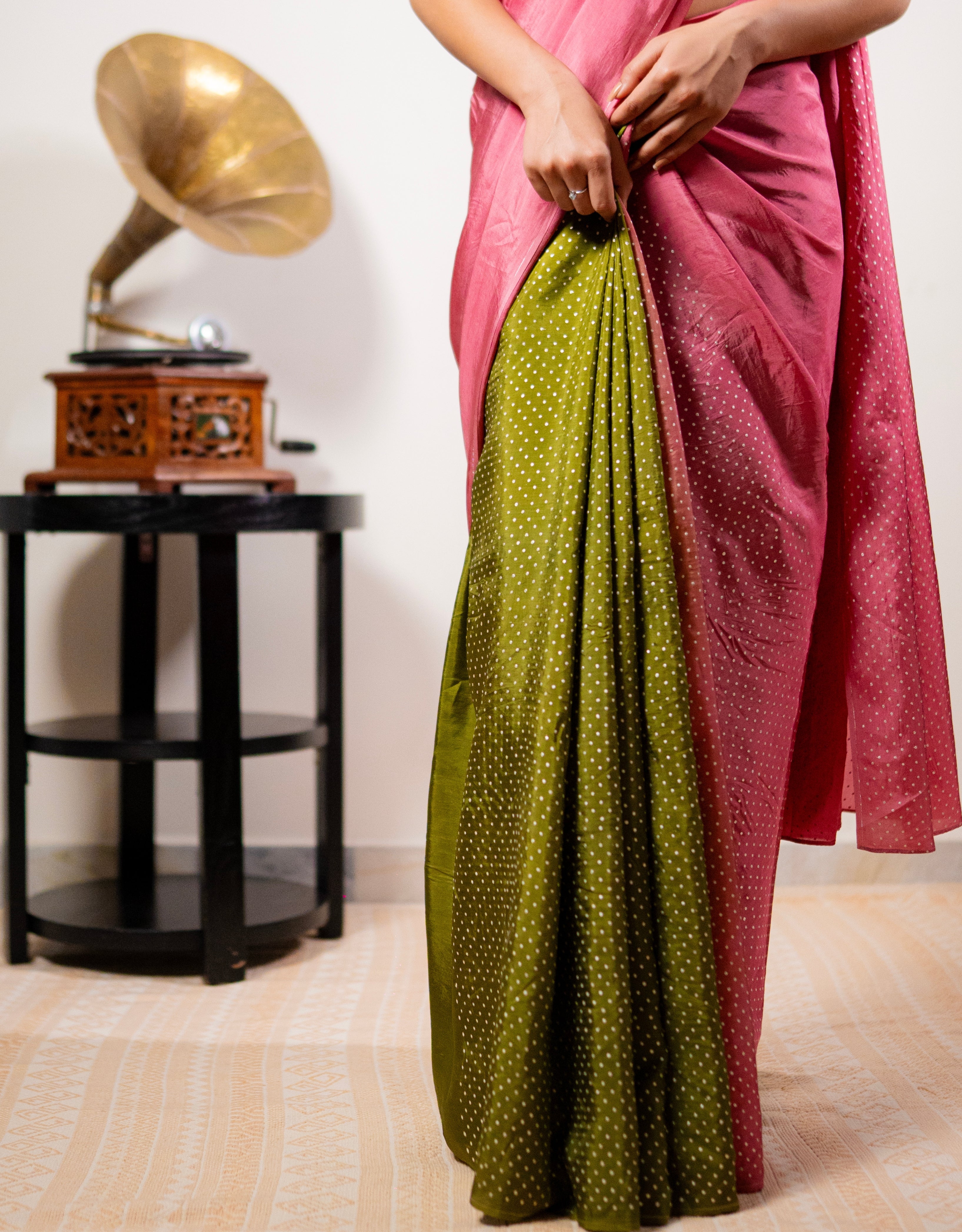 Blush Polka Dot Real Silver Saree