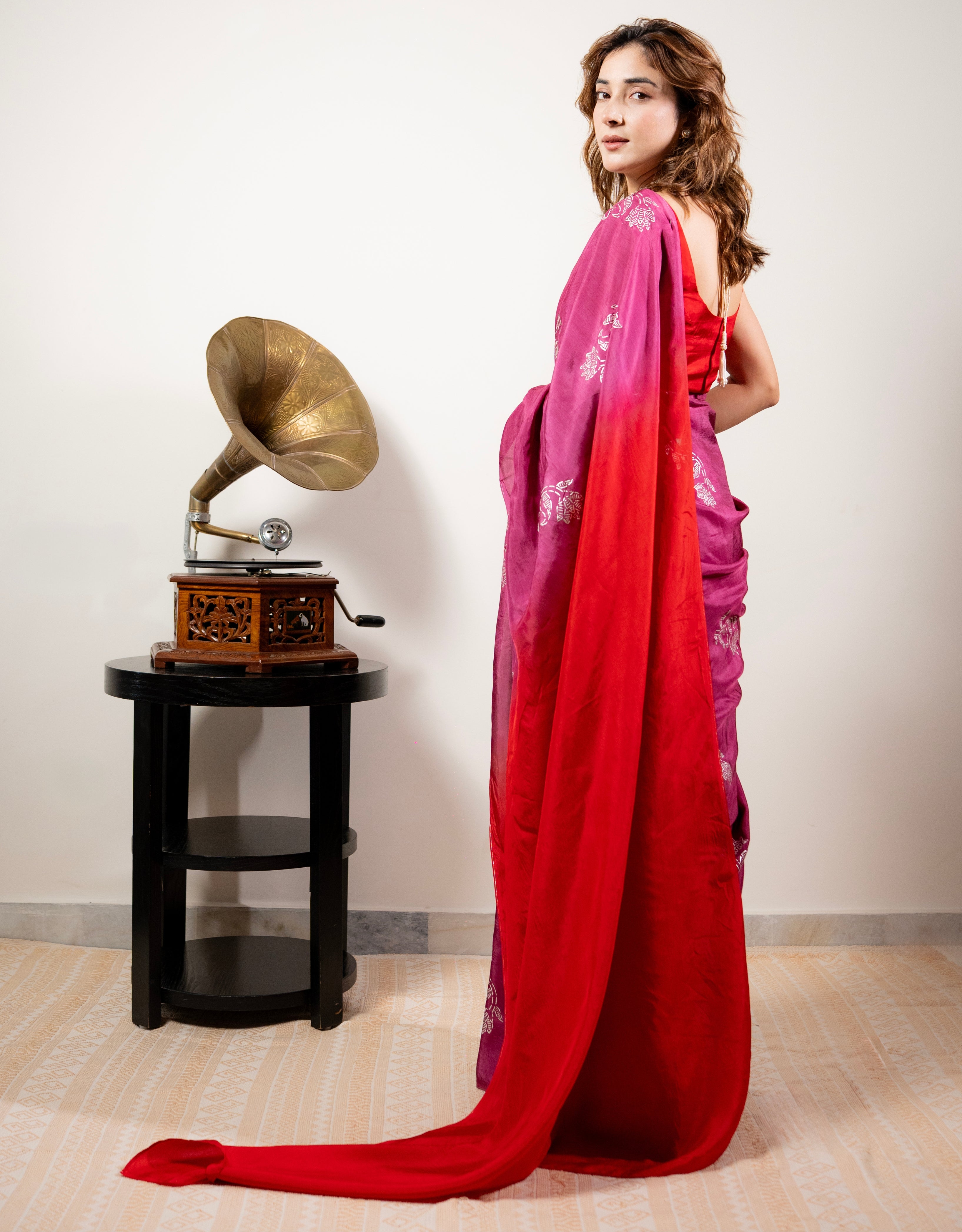 Bougainvillea Real Silver Silk Saree