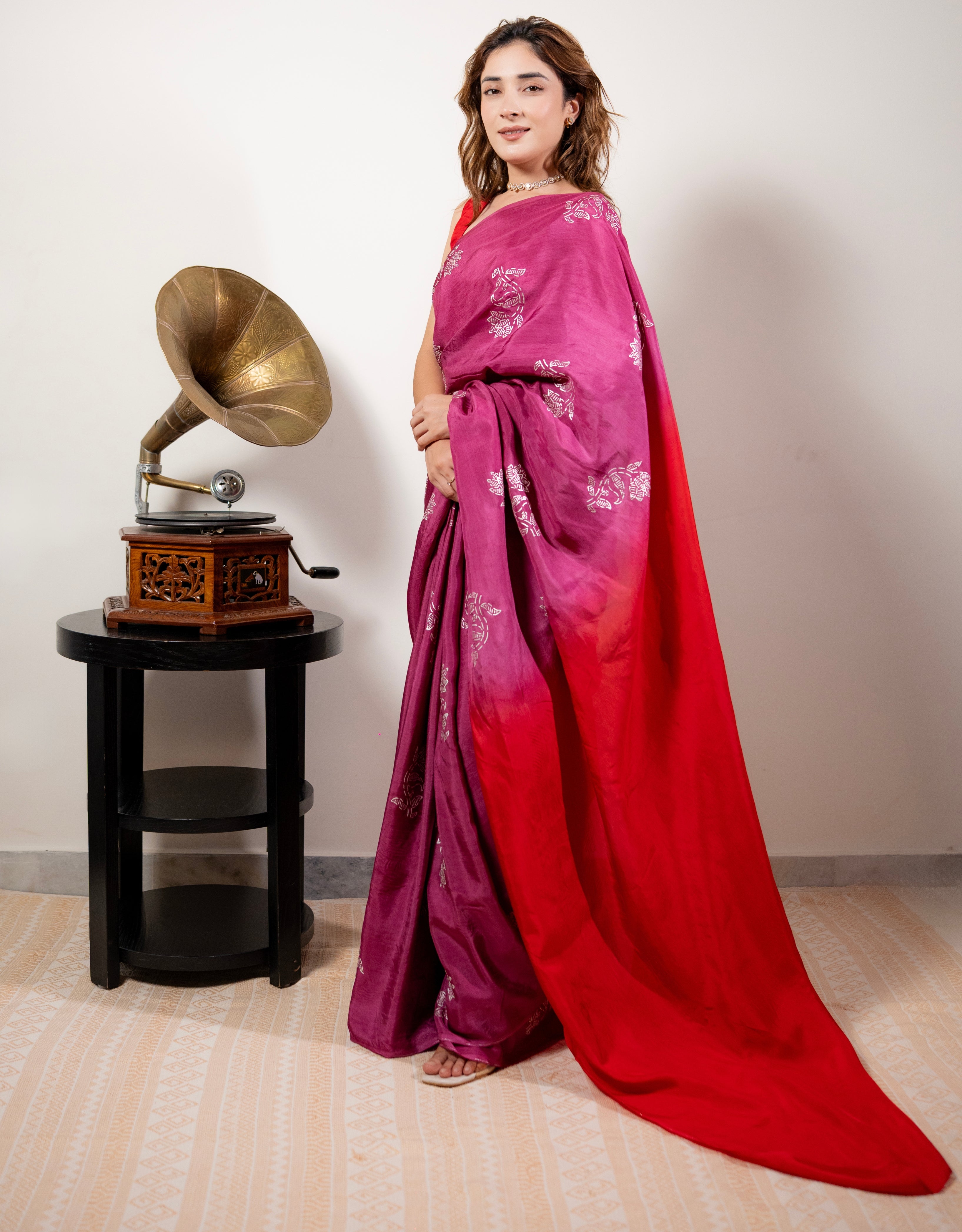 Bougainvillea Real Silver Silk Saree