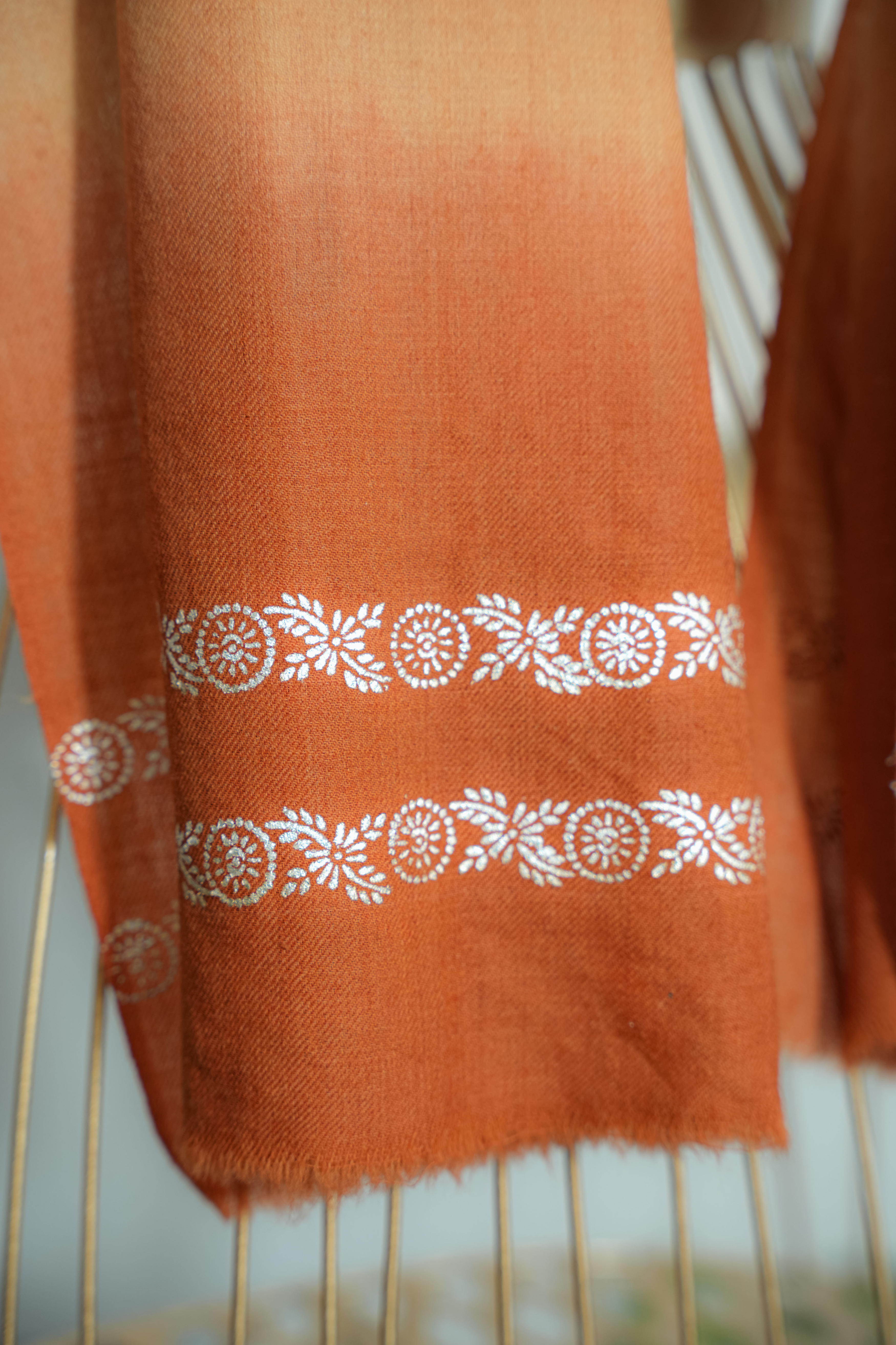 Ombre (Orange & Ice Blue) Fine Wool Chandi Scarf