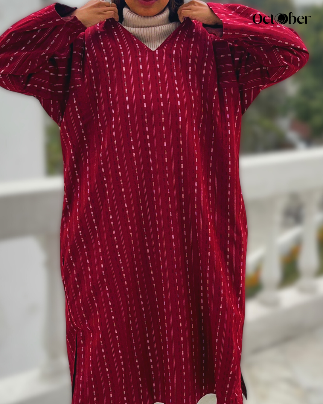 Brown-Reddish Maroon Reversible woolen Phiran - Ione (The Greek Goddess)
