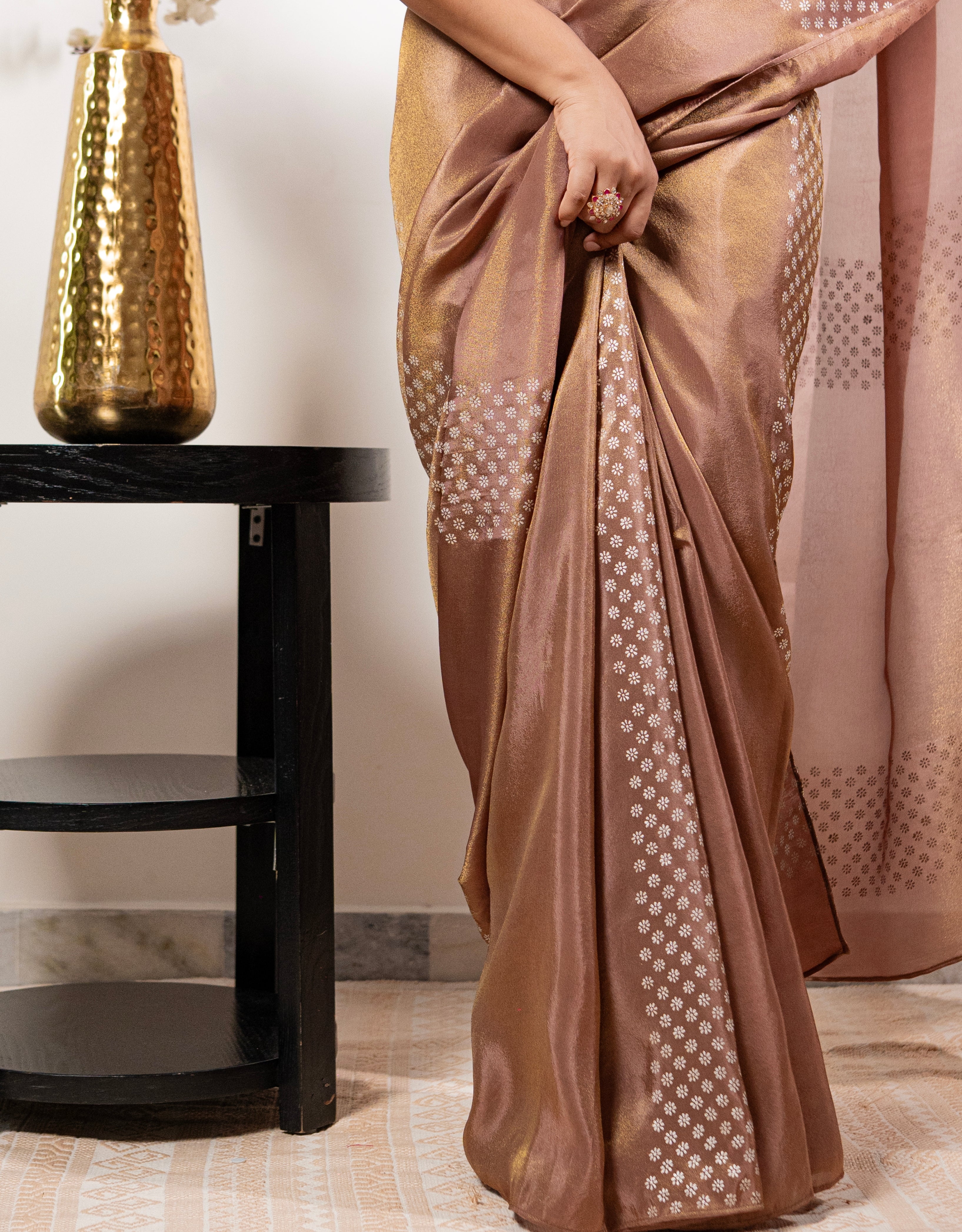 Nutmeg Real Silver Saree in Tissue Silk