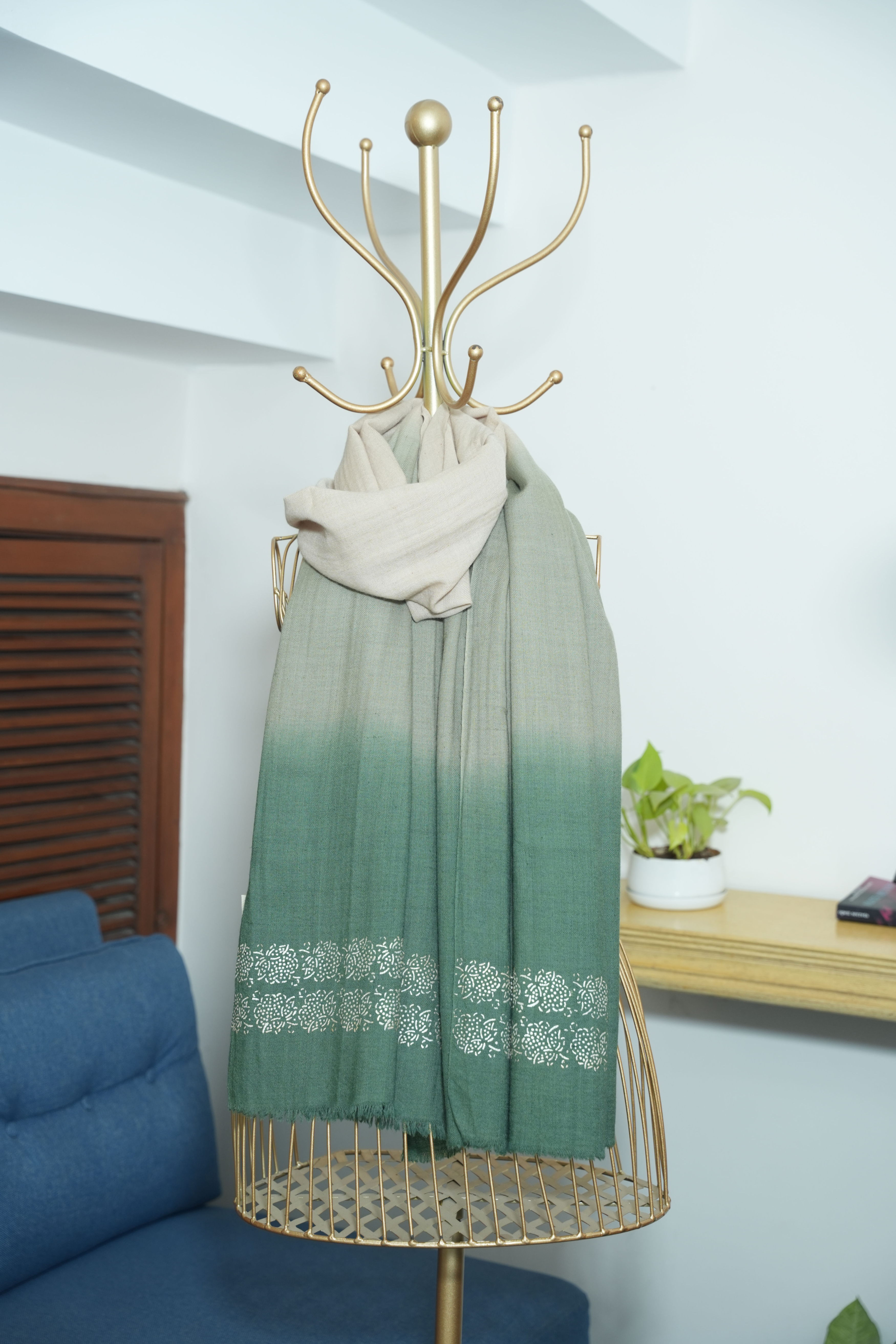 Ombre Green Pure Pashmina Chandi Scarf