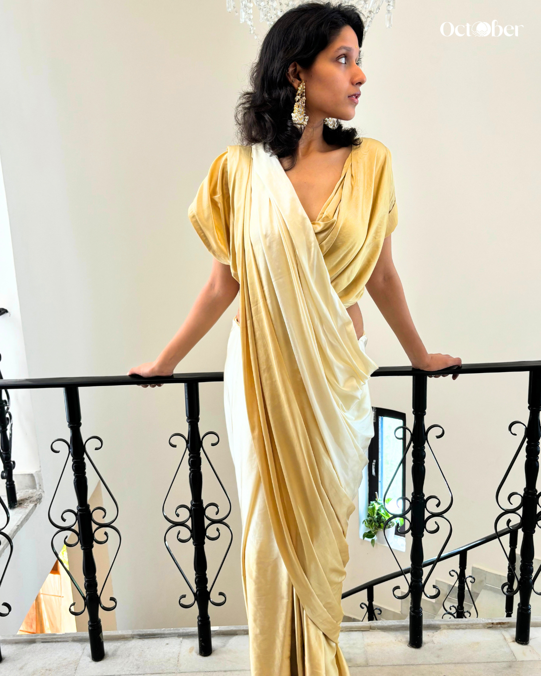 Silver and Gold Satin Saree - Ombré (Dream in Satin)