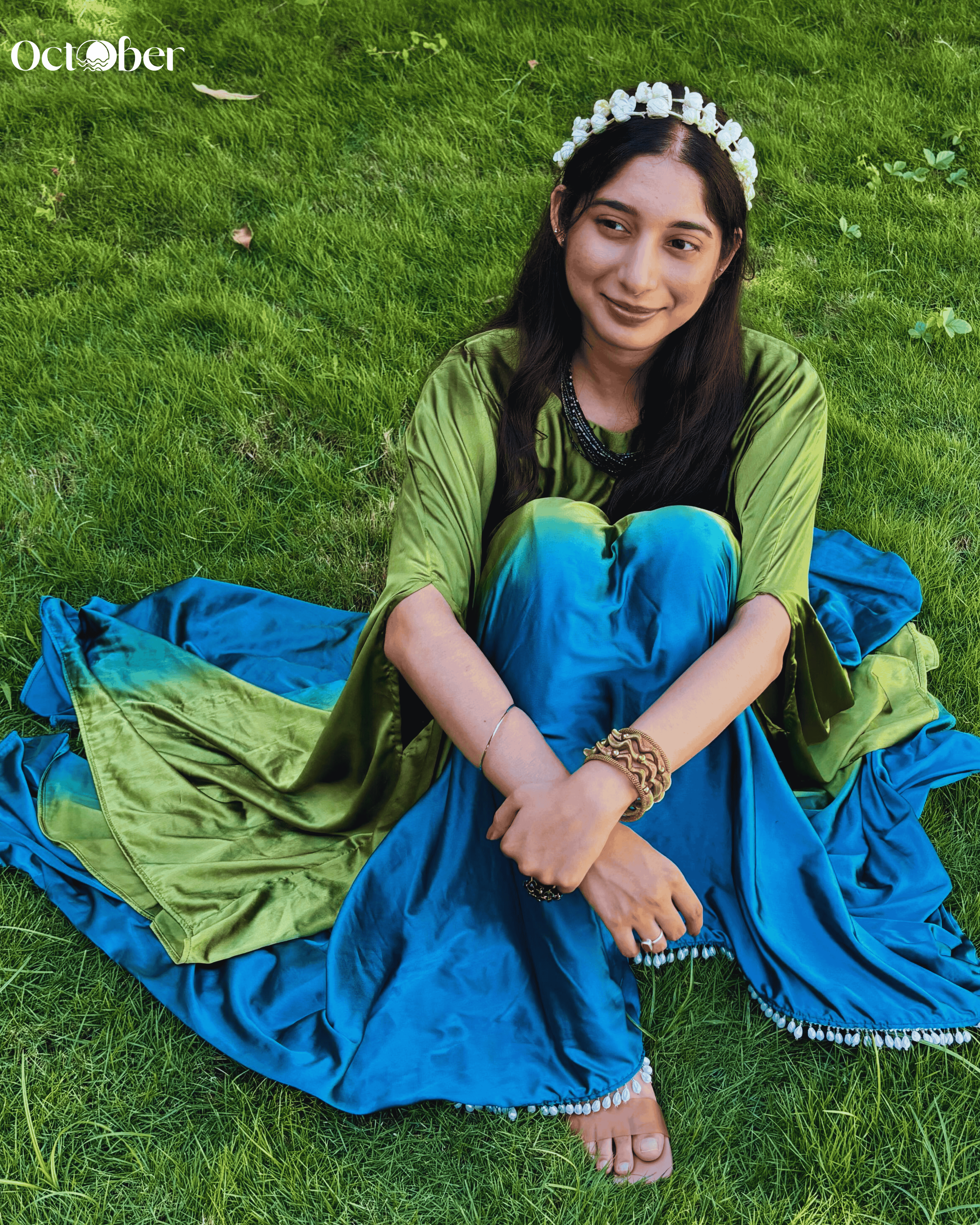 Green and Blue Satin Kaftan - Daisy (The Greek Goddess)