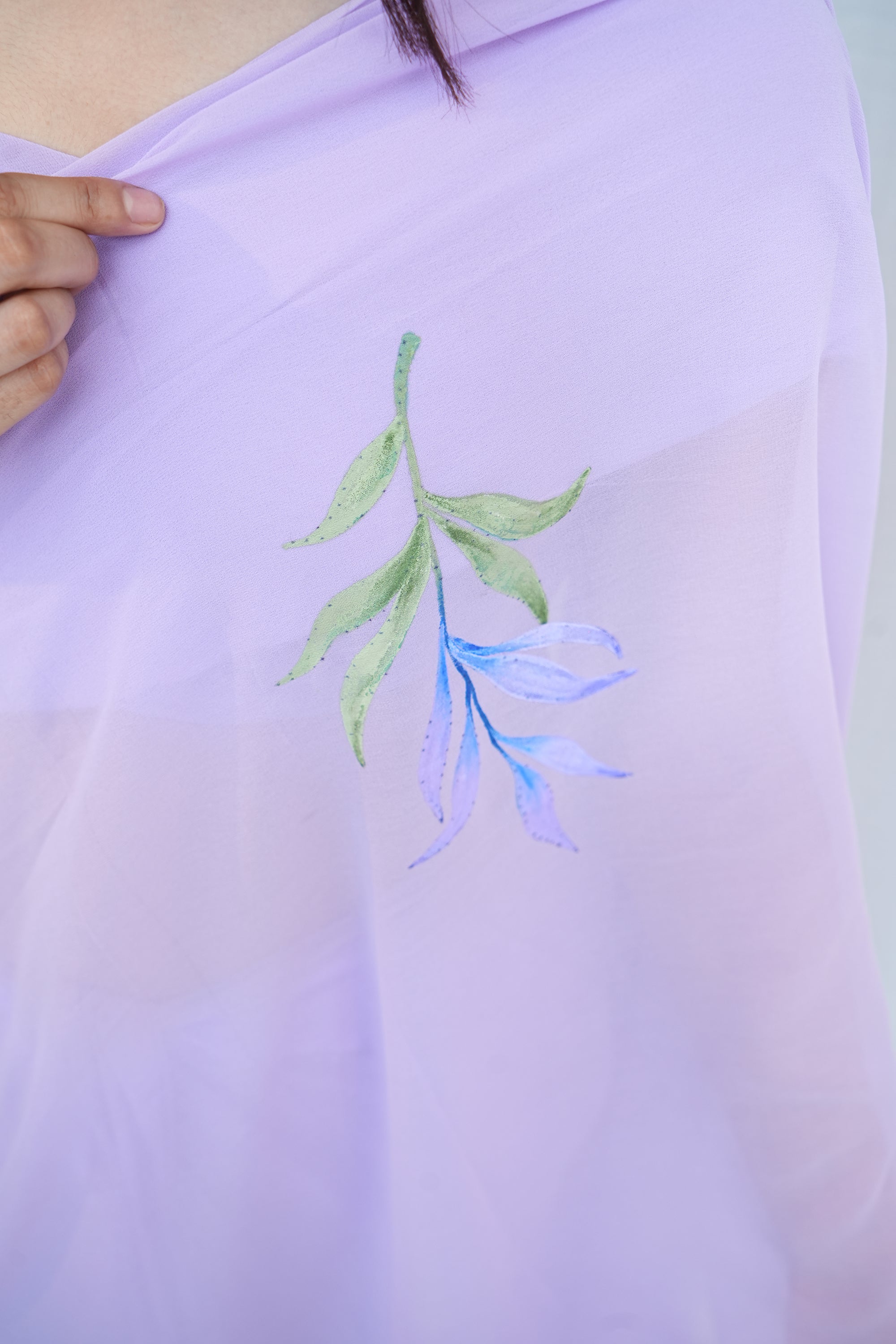 Lilac Georgette Hand-Painted Saree - Leafy Affair (October Summers)